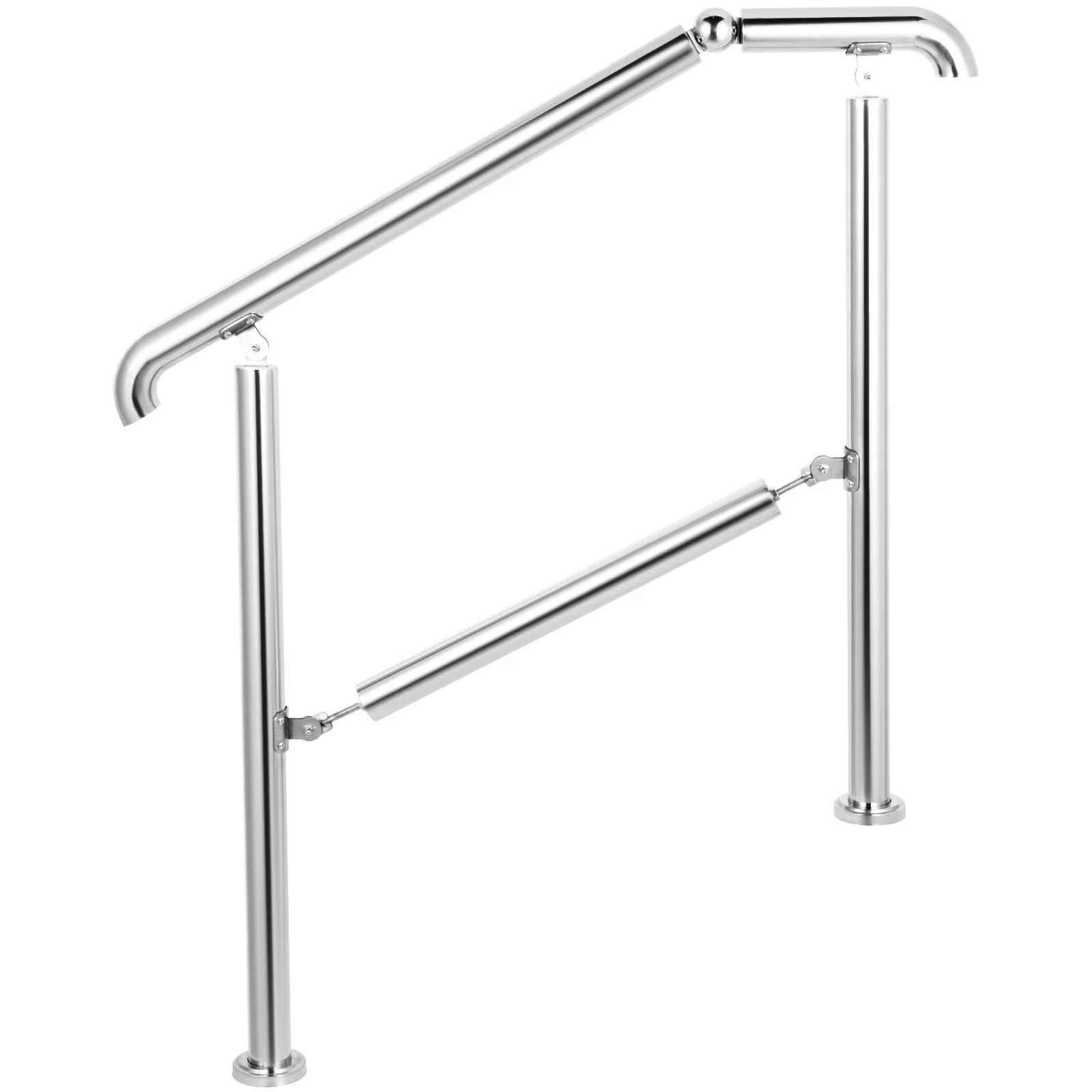 VEVOR Adjustable Stainless Steel Handrail for 2-3 Steps - Indoor/Outdoor, Silver, 441lb Capacity with Installation Kit for Level Surfaces and Stair Railings, DIY Porch Project