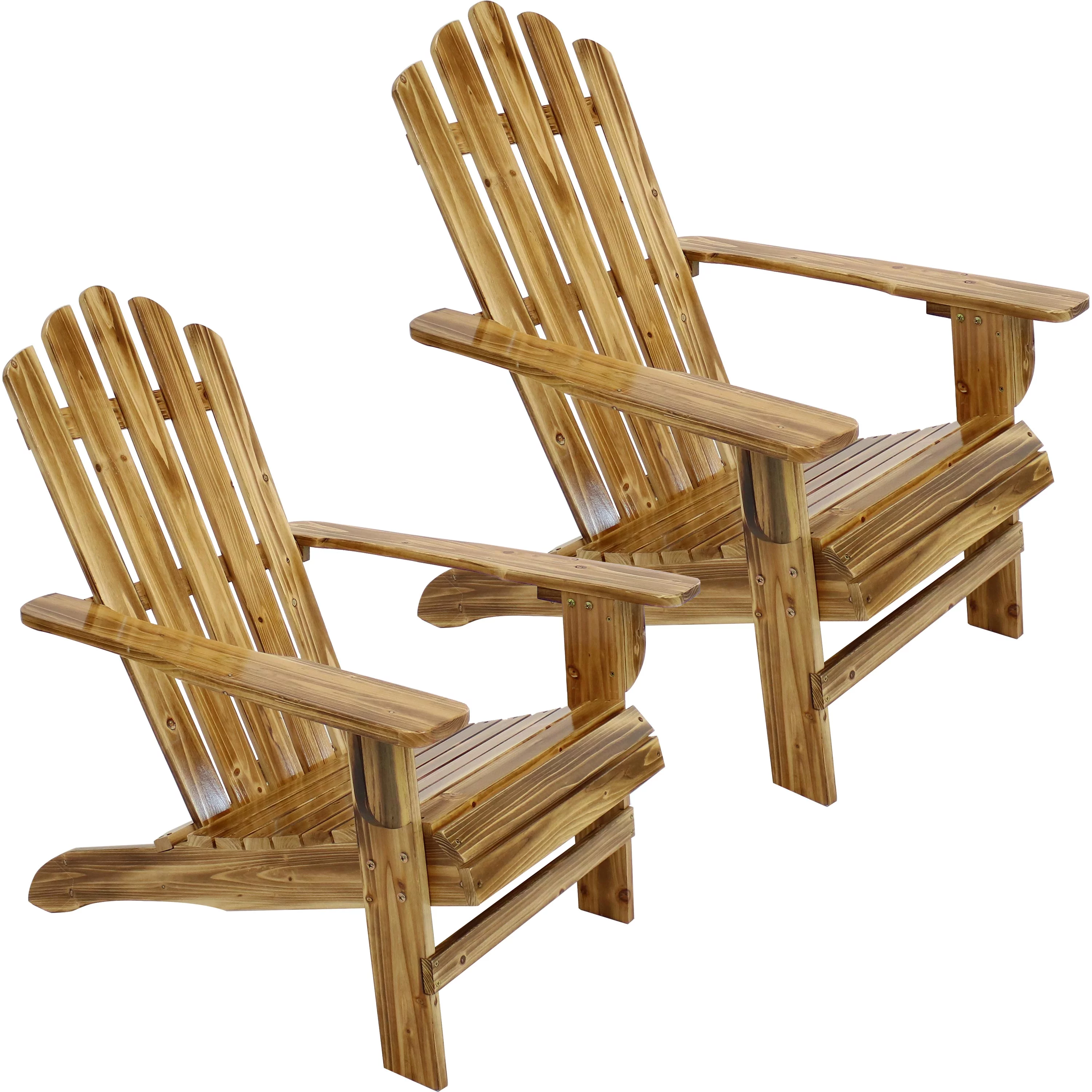 Sunnydaze Rustic Wooden Adirondack Chair with Light Charred Finish - Set of 2