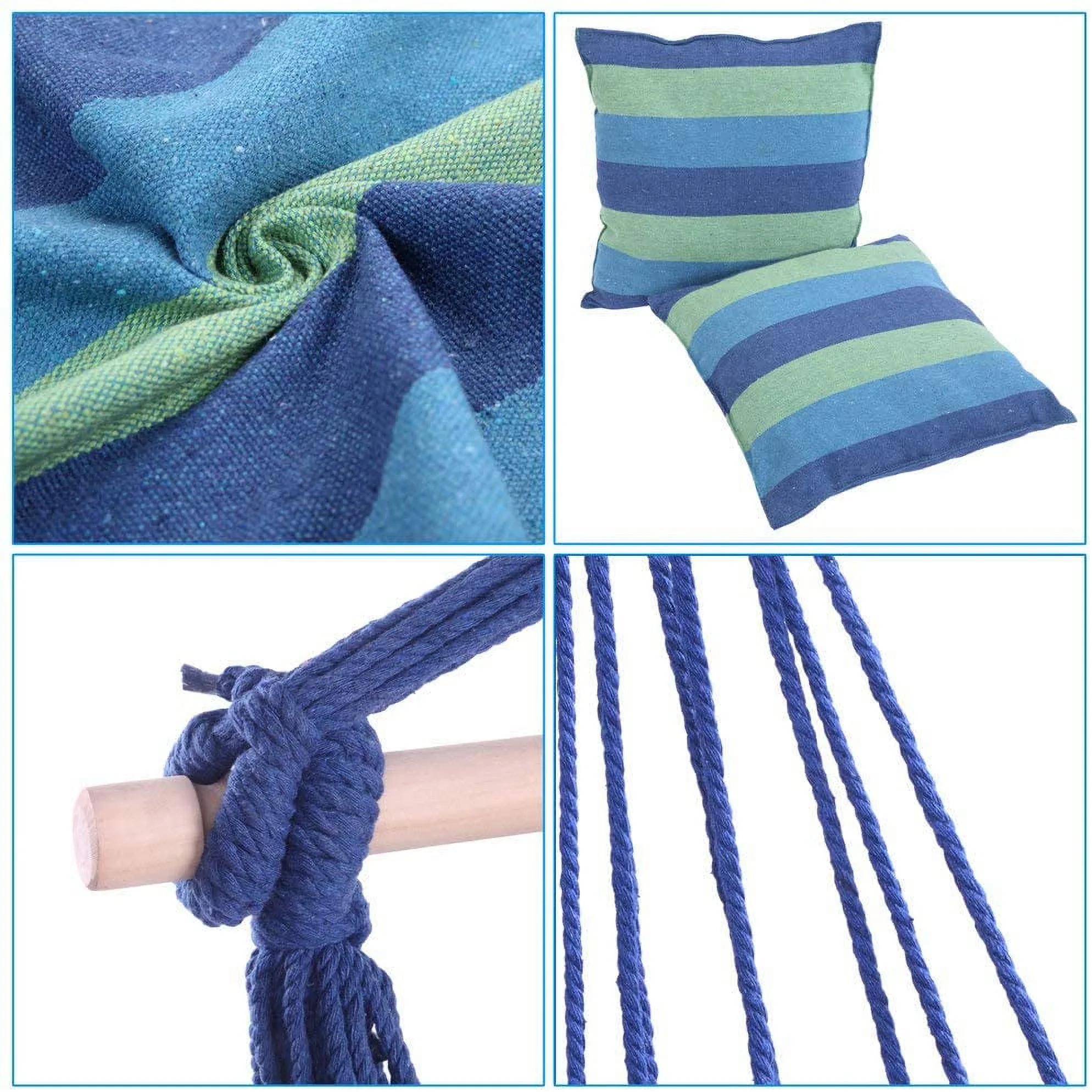 Hanging Hammcok Chair, Sky Chair with Pillows Cotton Canvas Rope Chair Blue