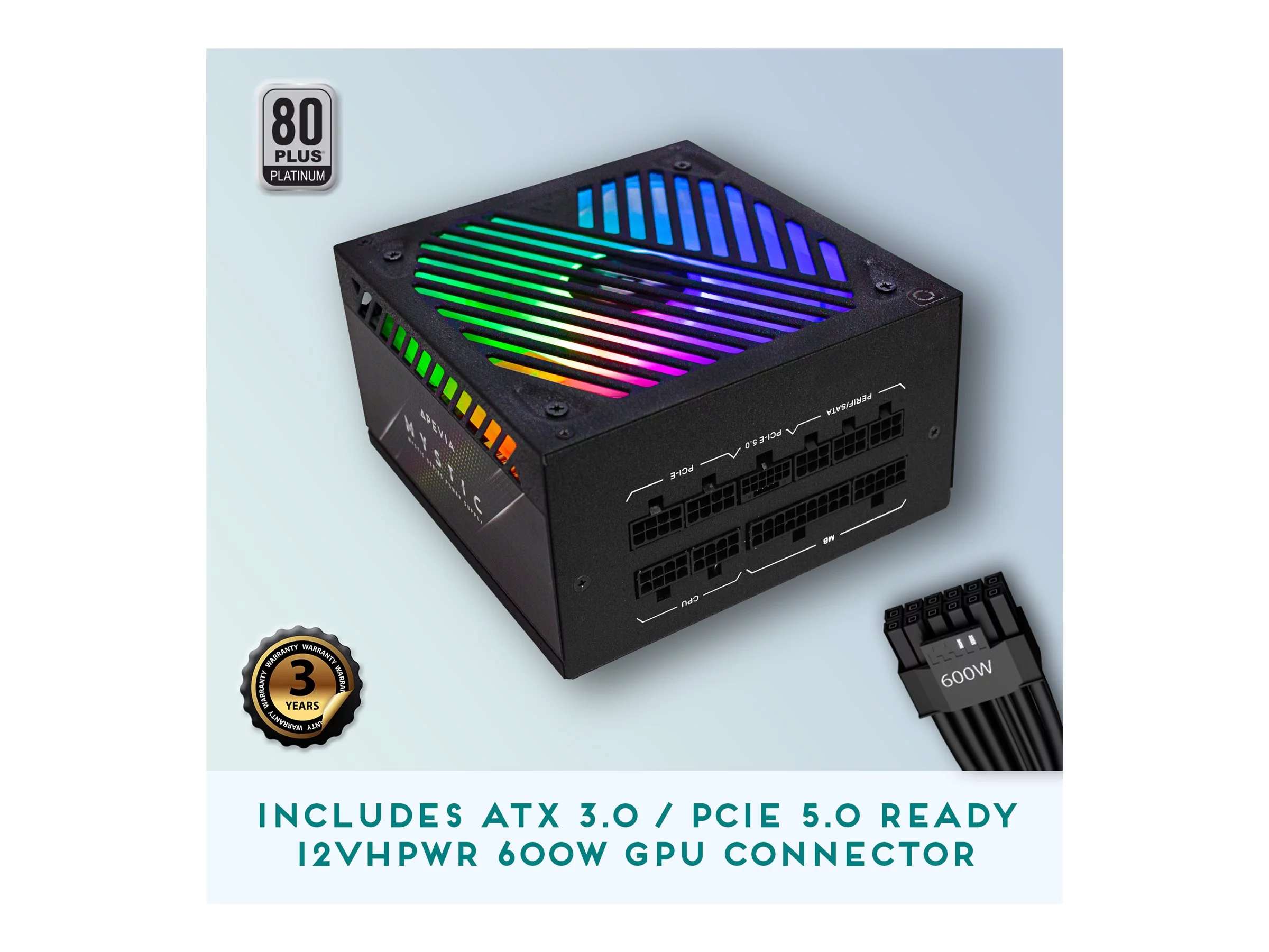 Apevia ATX-MT1000W ATX3.0 PCIE5 1000W Mystic ATX 3.0 & PCIE 5.0 Power Supply