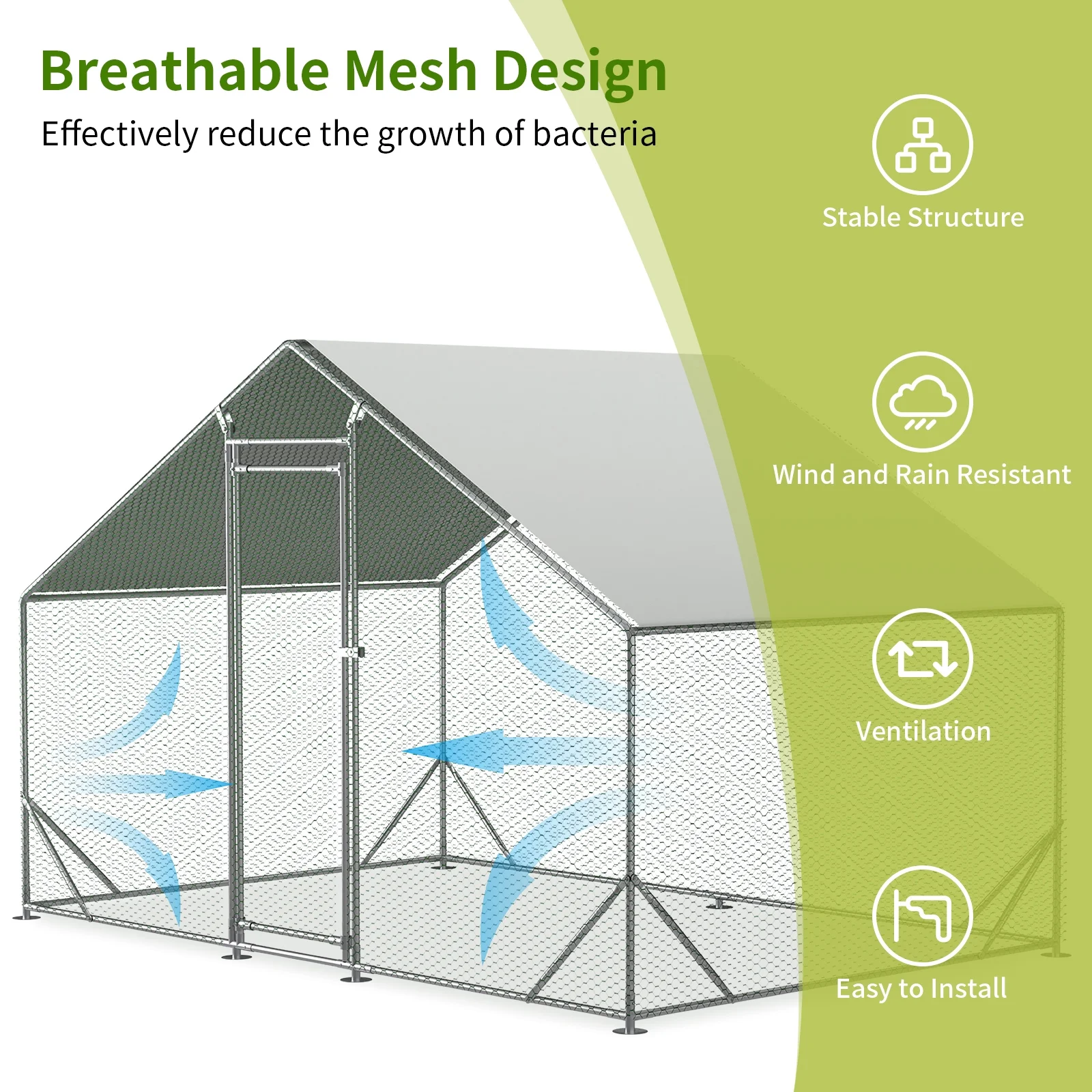 SYTHERS Large Metal Chicken Coop, Walkin Poultry Cage for Yard with Waterproof Cover, Peaked Roof for Hen House, Duck and Rabbit, Silver, 10' L x 6.6' W x 6.56' H