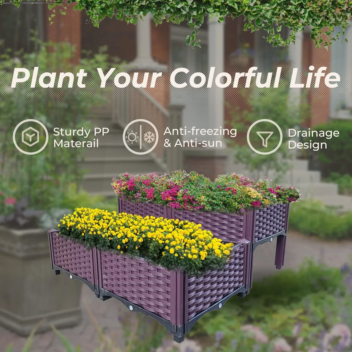 Self-Watering Garden Bed Kit - Rattan Pattern (simulated) - 15.44 - Grow stylishly with our innovative self-watering kit!