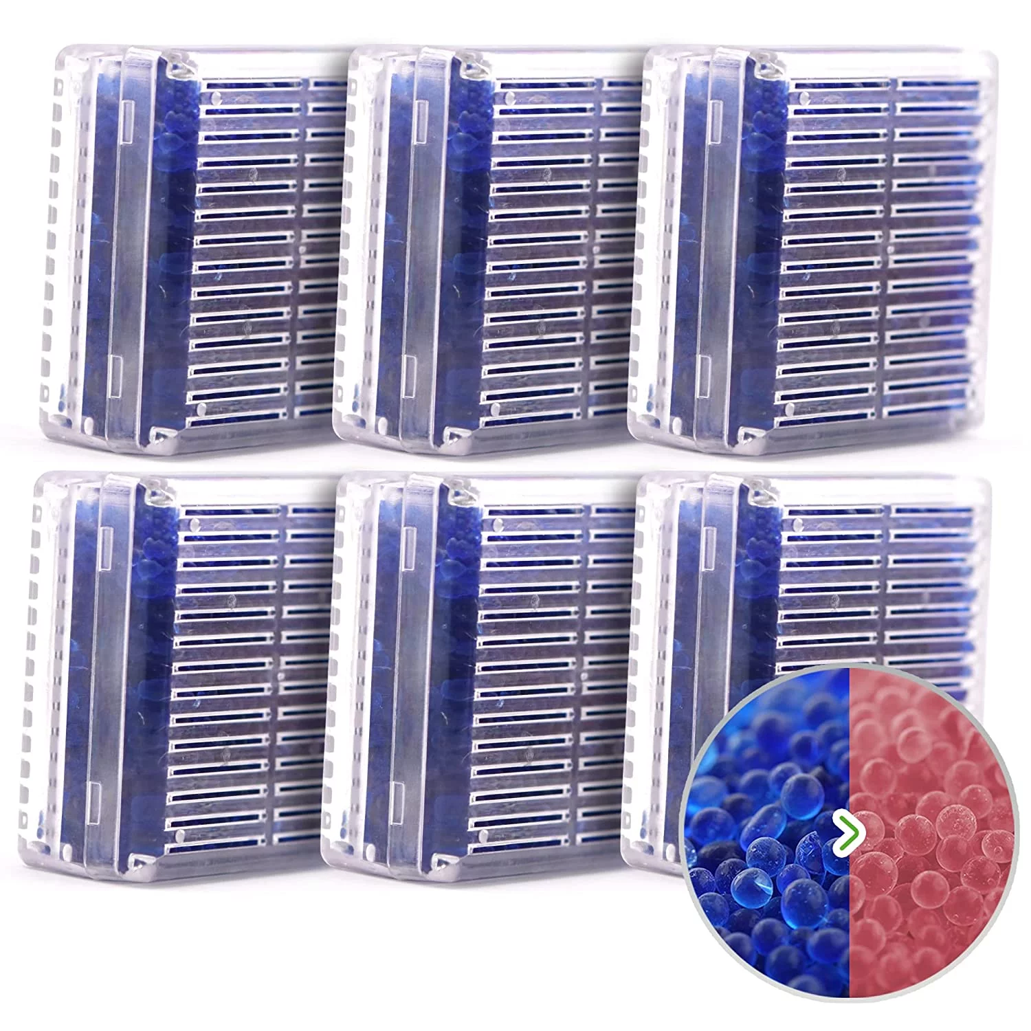 Wisesorb Silica Gel Canister, 45 Gram 6 Packs Hard Plastic Silica Gel Desiccant Canister (Blue to Pink), Reusable Gun Safe Dehumidifier Moisture Absorber with Nonwoven Zip Lock Storage Bags