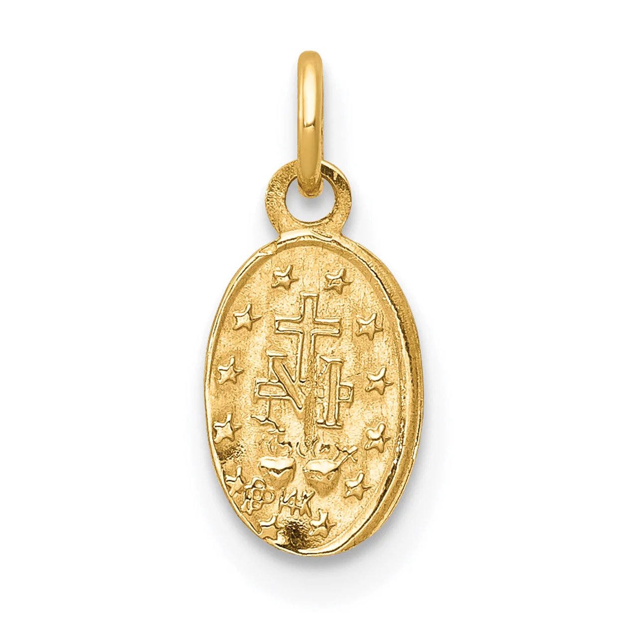 Carat in Karats 14K Yellow Gold Miraculous Medal Pendant Charm (14mm x 7mm) With 14K Yellow Gold Lightweight Rope Chain Necklace 20''