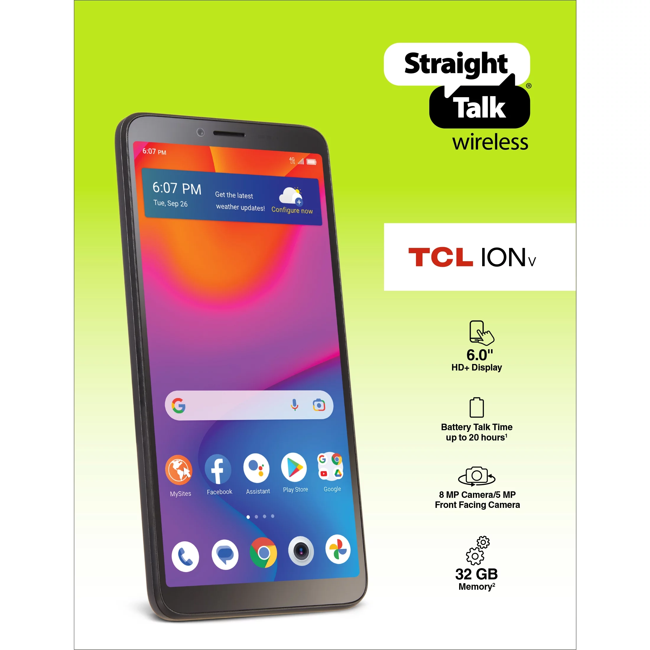 Puerto Rico Straight Talk TCL ION V, 32GB, Black - Prepaid Smartphone [Locked to Straight Talk]