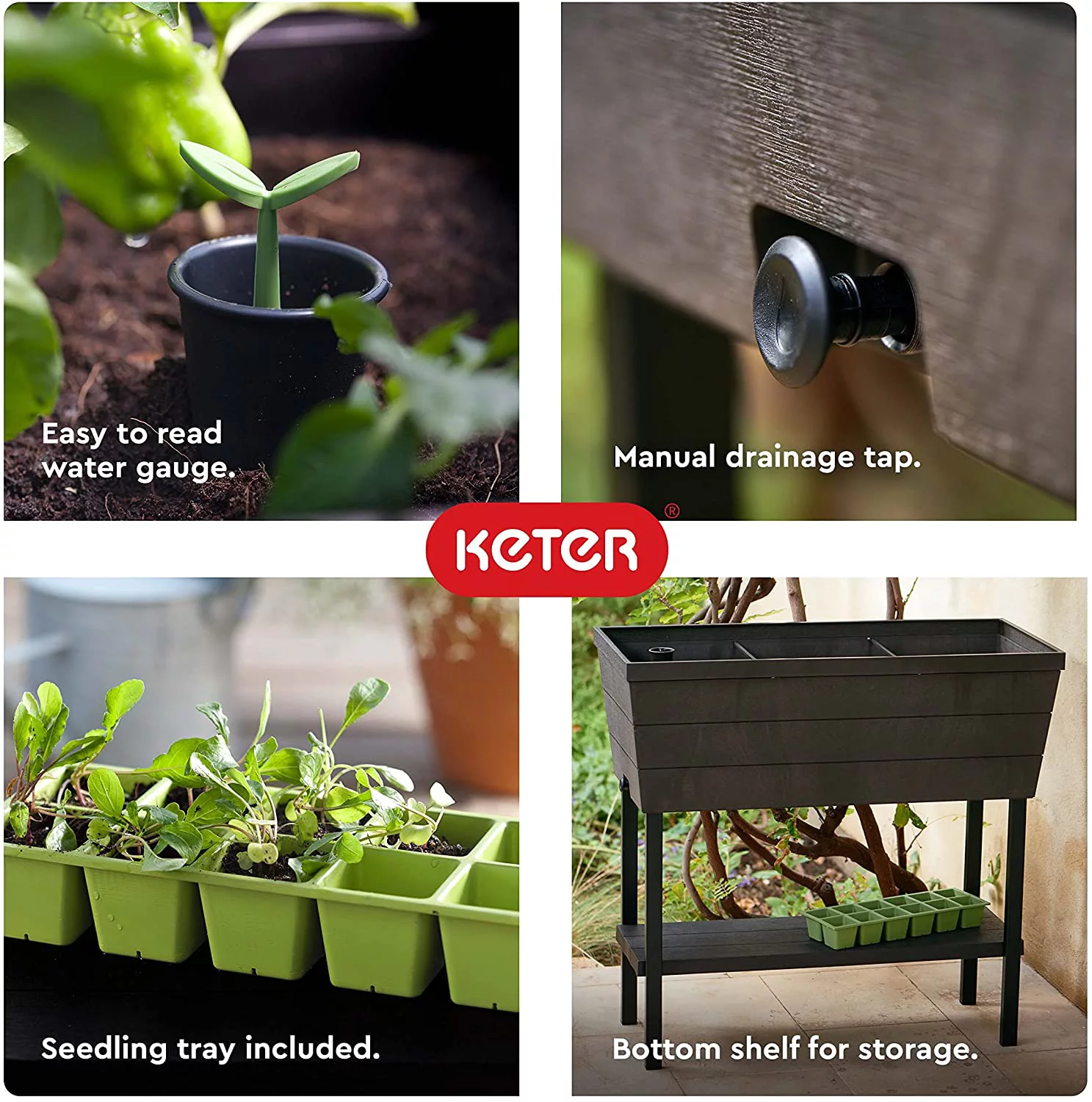 Urban Bloomer 12.7 Gallon Raised Garden Bed With Self Watering Planter Box And Drainage Plug, Dark Grey