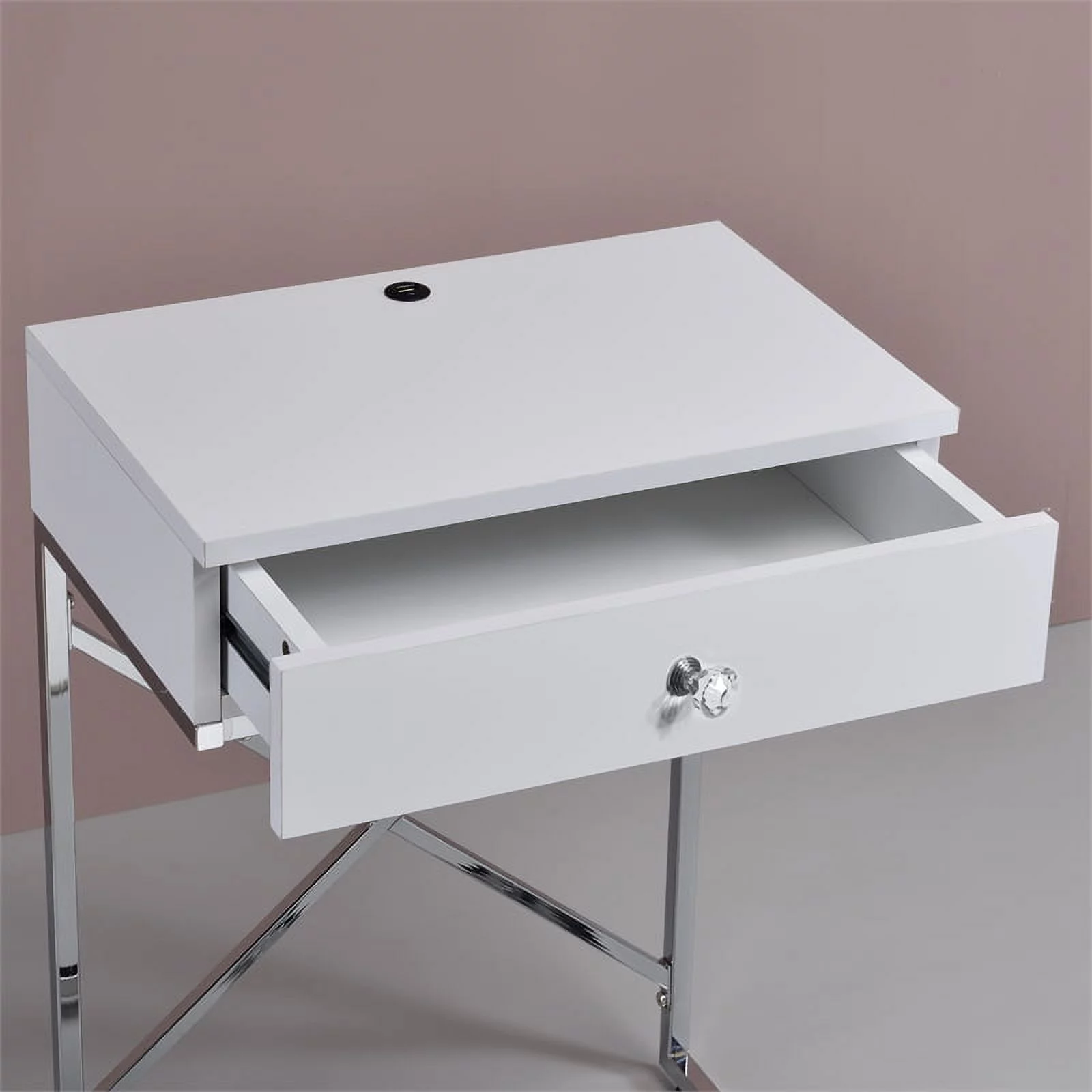 Bowery Hill 1-Drawer Modern Metal End Table in Glossy White/Chrome