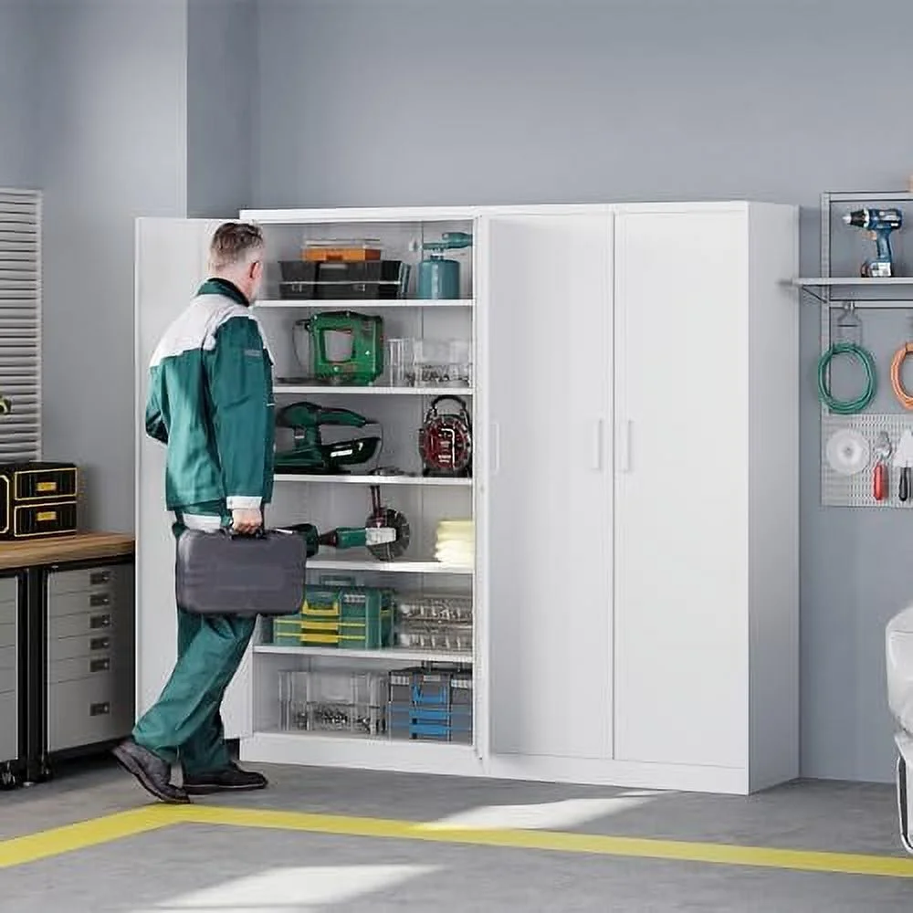 HYHBIBOOM Metal Wardrobe Cabinets with Lock Clothing Locker 72" X 36" X 18"  Cabinets for Home Room Fire Department  School  Employee Gym Government (White)