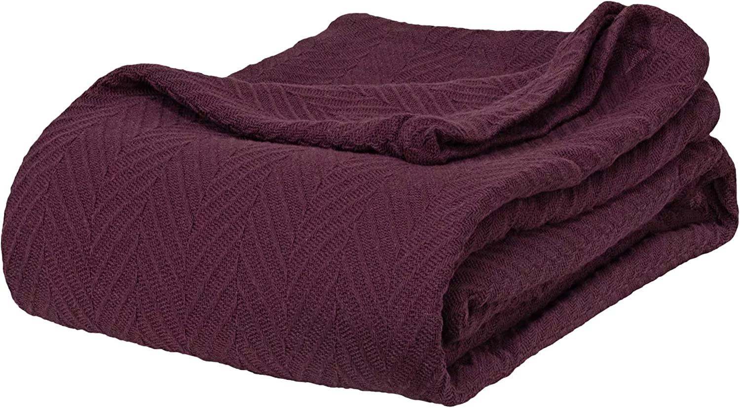 & Warm King Size Plum Herringbone Cotton Blanket - Self-Binding Edges & Mitered Corners