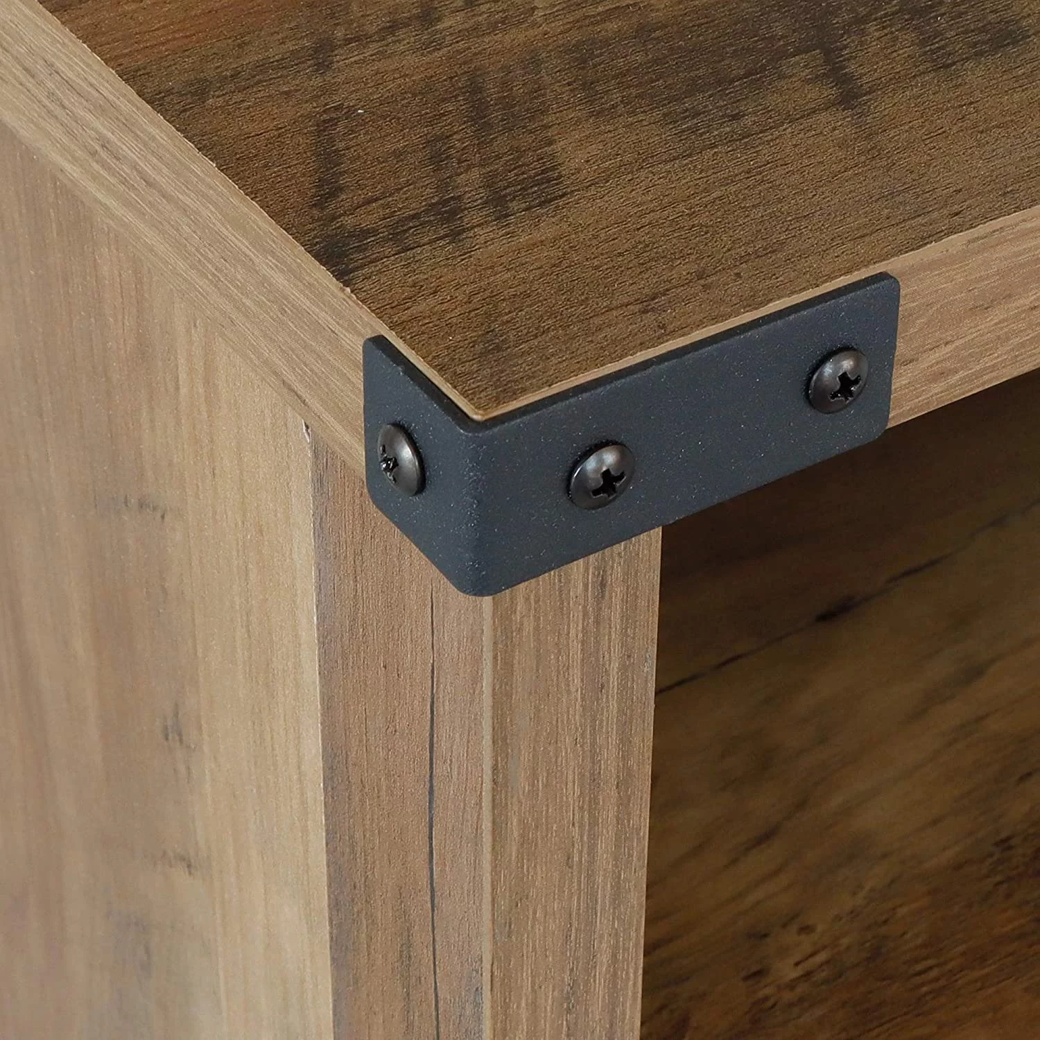 Rainbow Nightstand, Farmhouse Bedside Table with Cabinet and Shelves, 18 x 18 x 24 Inches, Shaded Oak