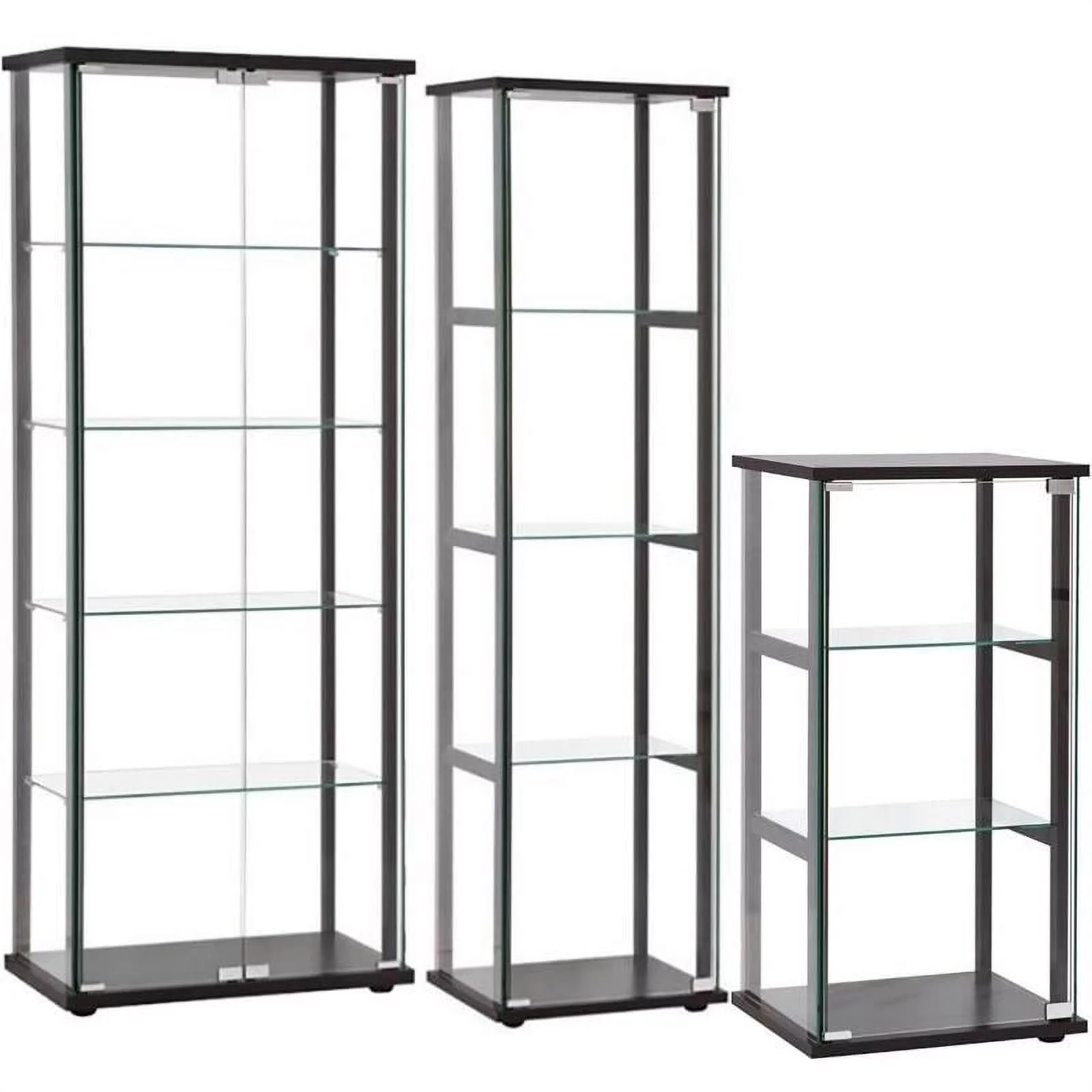 Home Square 3 Piece Glass Curio Cabinet Set with 3 Shelf 4 Shelf and 5 Shelf
