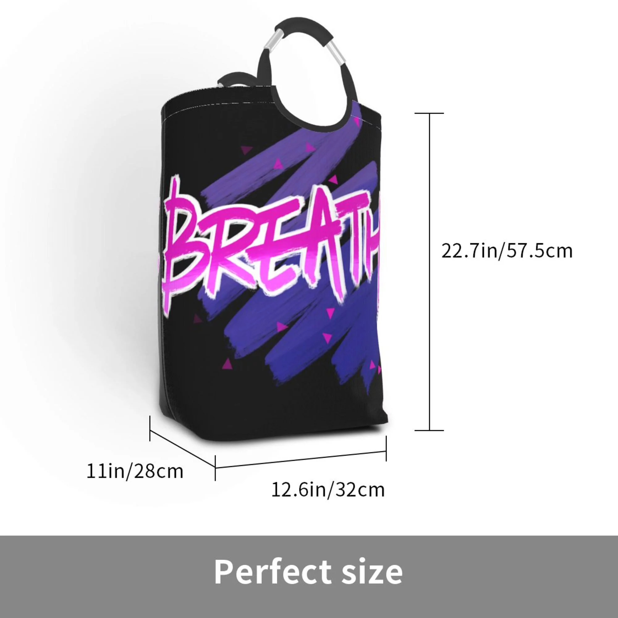 TEQUAN 50L Large Rectangular Laundry Hamper with Aluminum Handles, Pink Letters Breathe Prints Waterproof Foldable Dirty Clothes Basket