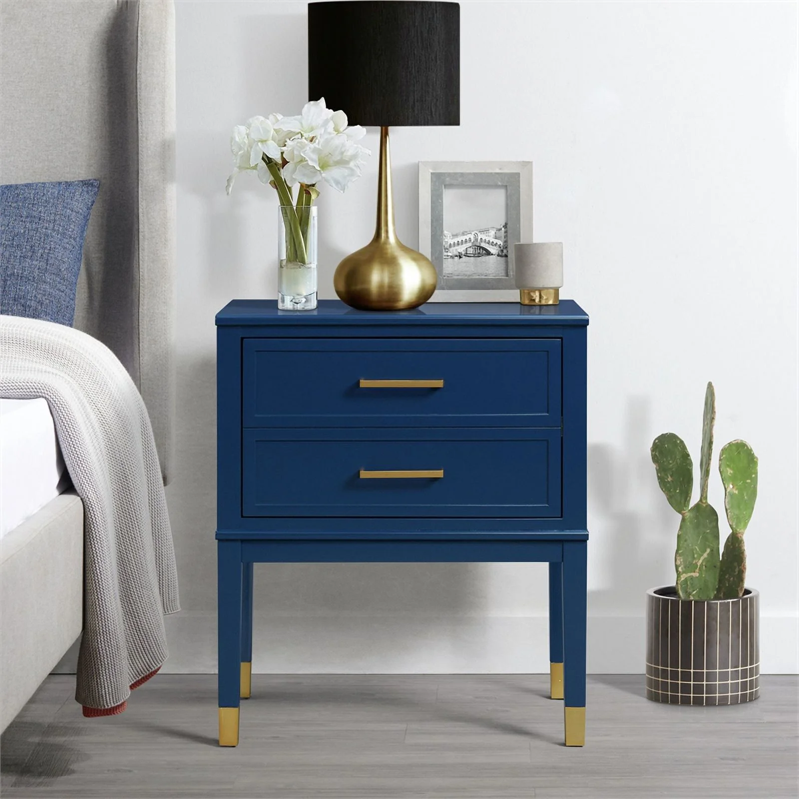 Pemberly Row Traditional Rectangular Side Table in Navy Finish