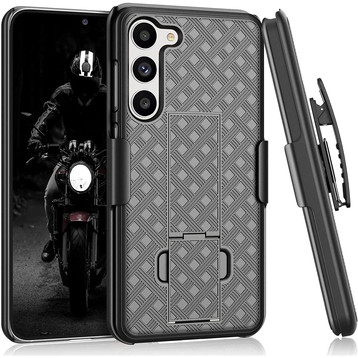 Galaxy S23 Case, Galaxy S23 5G Holster Clip,  [Tstraw] Hard Shell [Kickstand] Secure Locking Belt Swivel Clip Defender Carrying Full Body Ultra Slim Case Cover for Samsung Galaxy S23 - Black