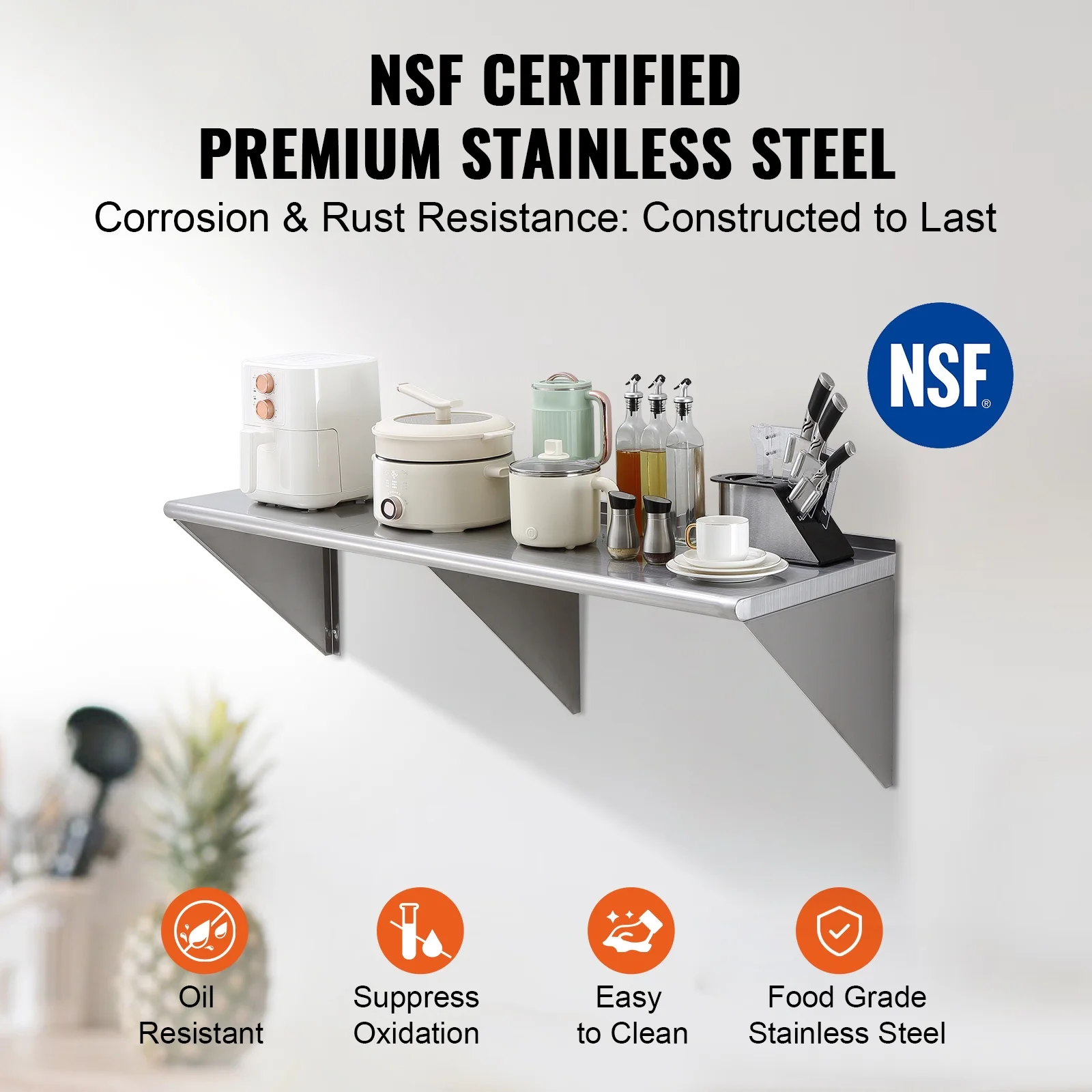 SKYSHALOStainless Steel Wall Mounted Shelf Kitchen Restaurant Shelving  60