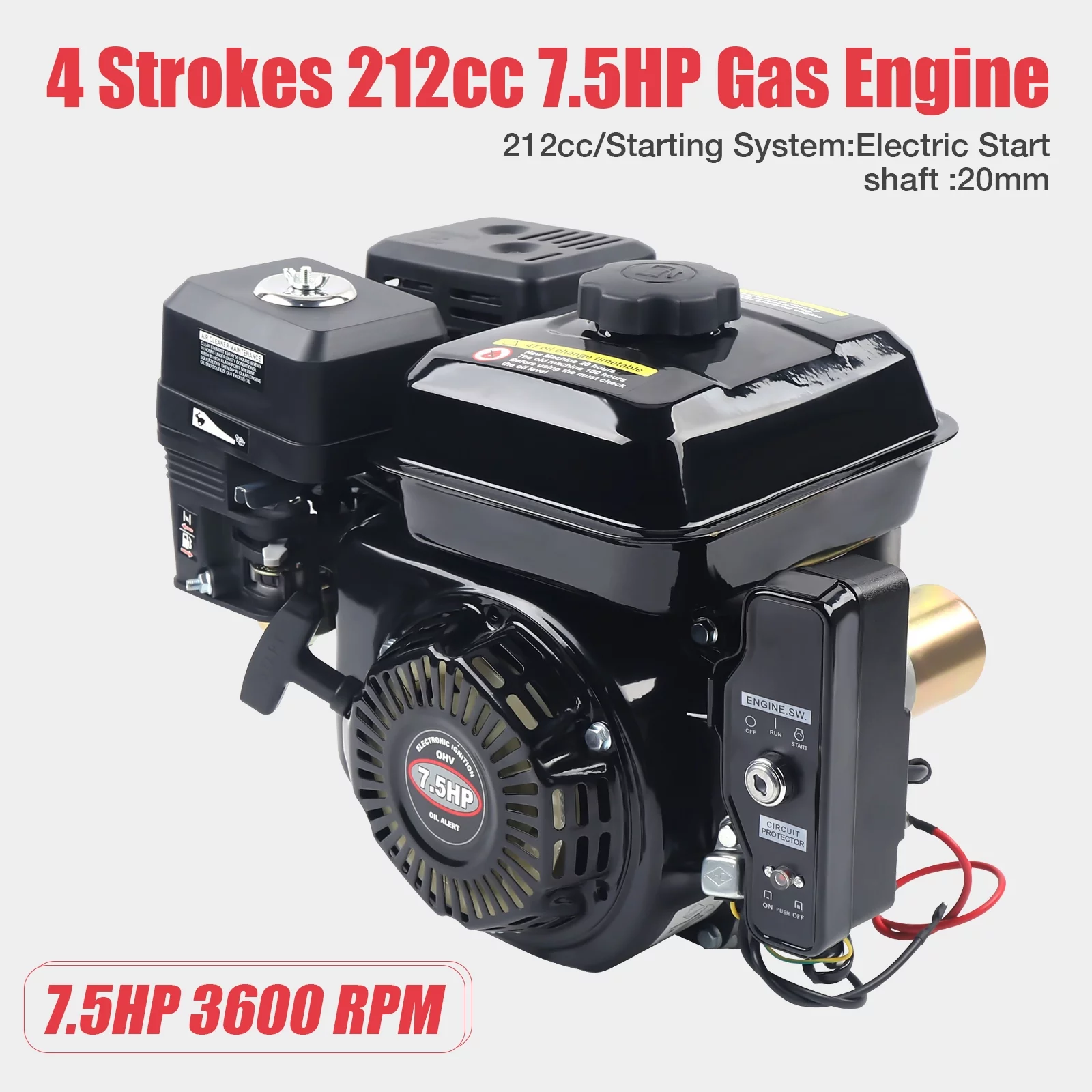 TOOL1SHOoo 4 Strokes 212cc 7.5HP Gas Engine W/Electric Start Upgrade