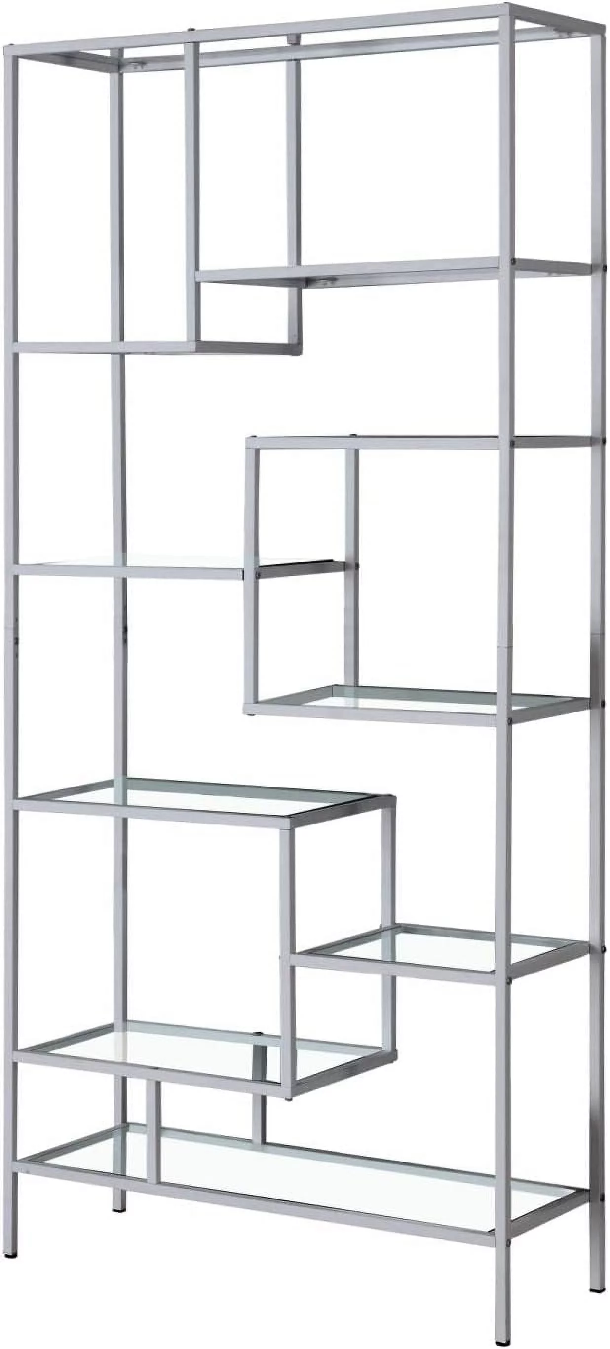MONARCH SPECIALITIES INC. Bookcase, 72 Inch, Silver/Clear Glass
