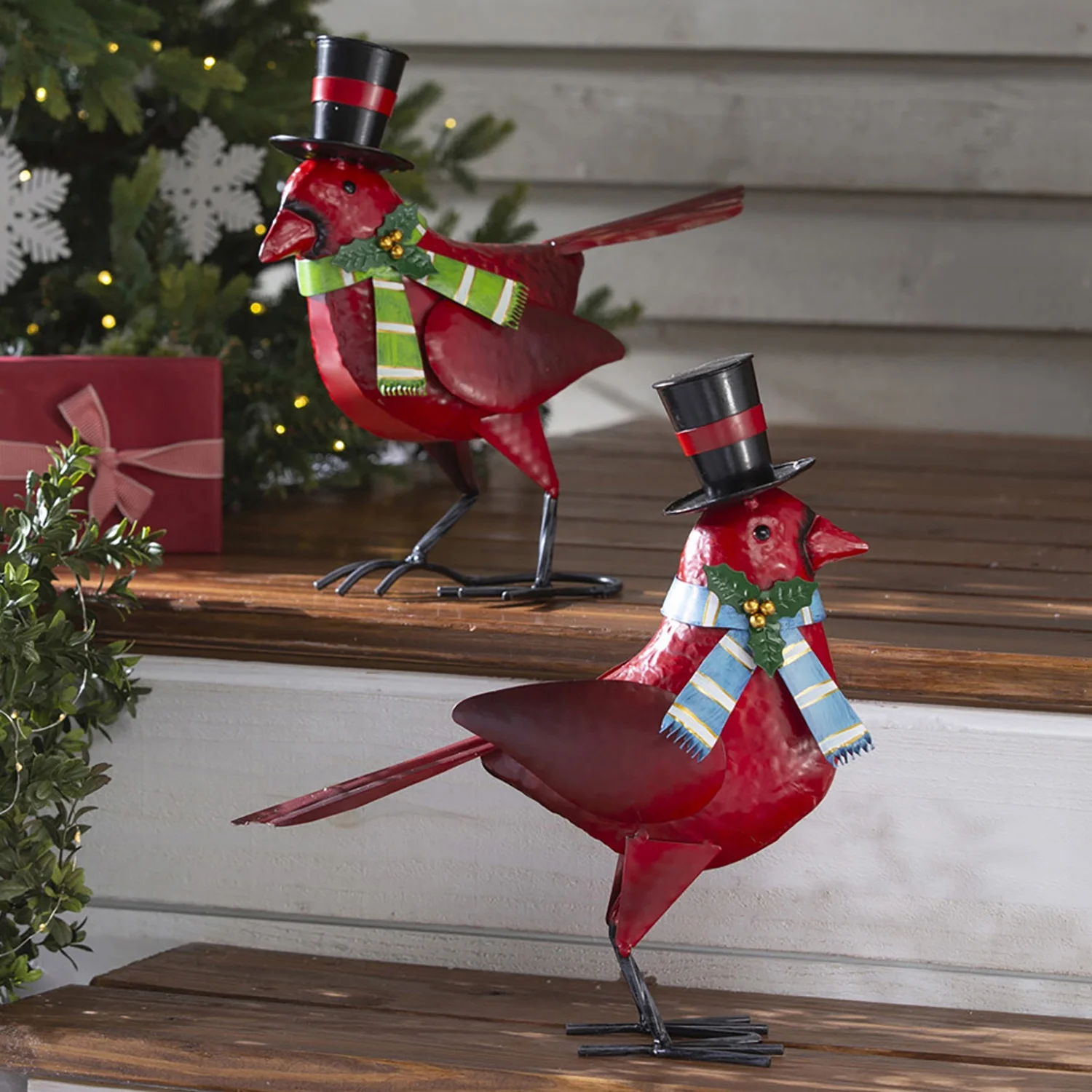 Holiday Cardinal Metal Garden Statues, Set of 2