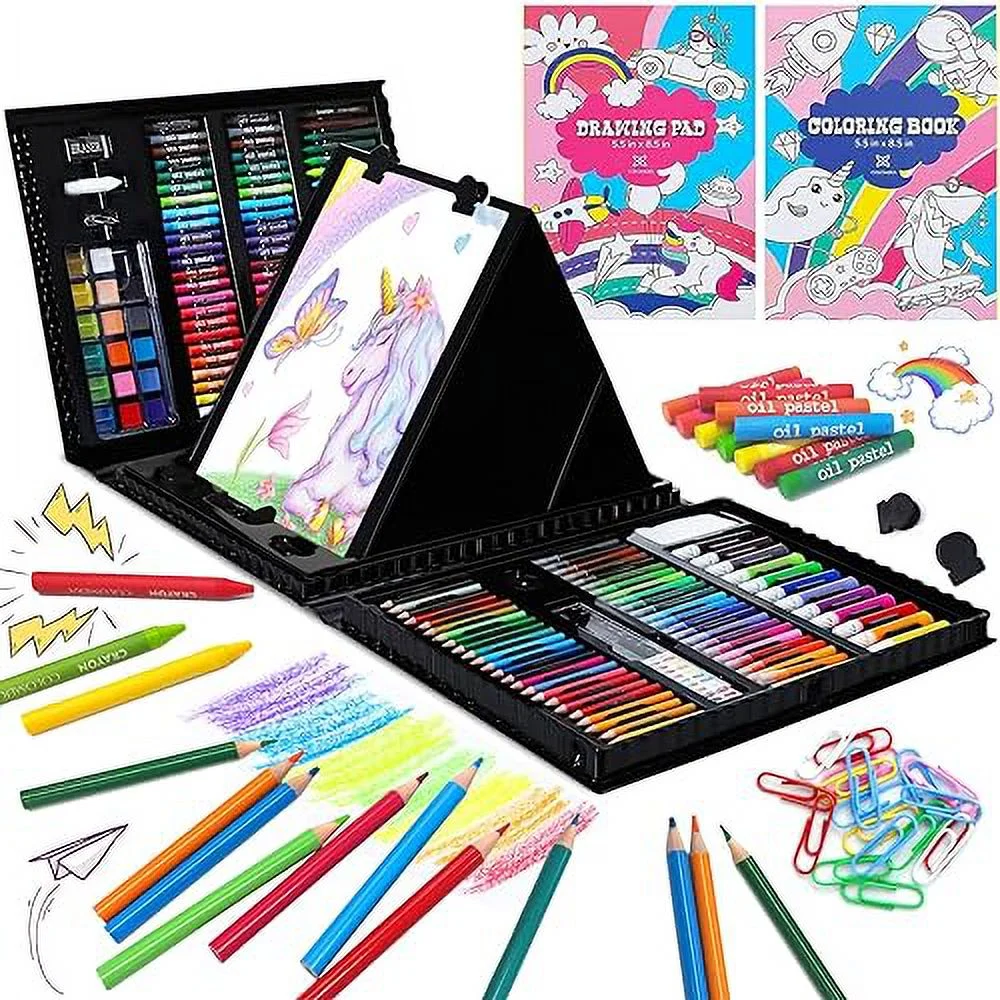 Artistic Haven 276-Piece Drawing Art Kit for Kids and Adults - Double Sided Trifold Easel Box with Pastels, Crayons, Colored Pencils, Paint Brush, Watercolor Cakes and More - Perfect Gift for Girls, B