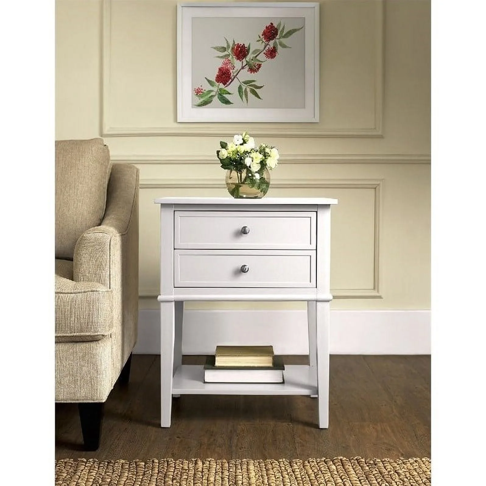 Ameriwood Home Franklin Wood Accent Tables with Drawers in White (Set of 2)