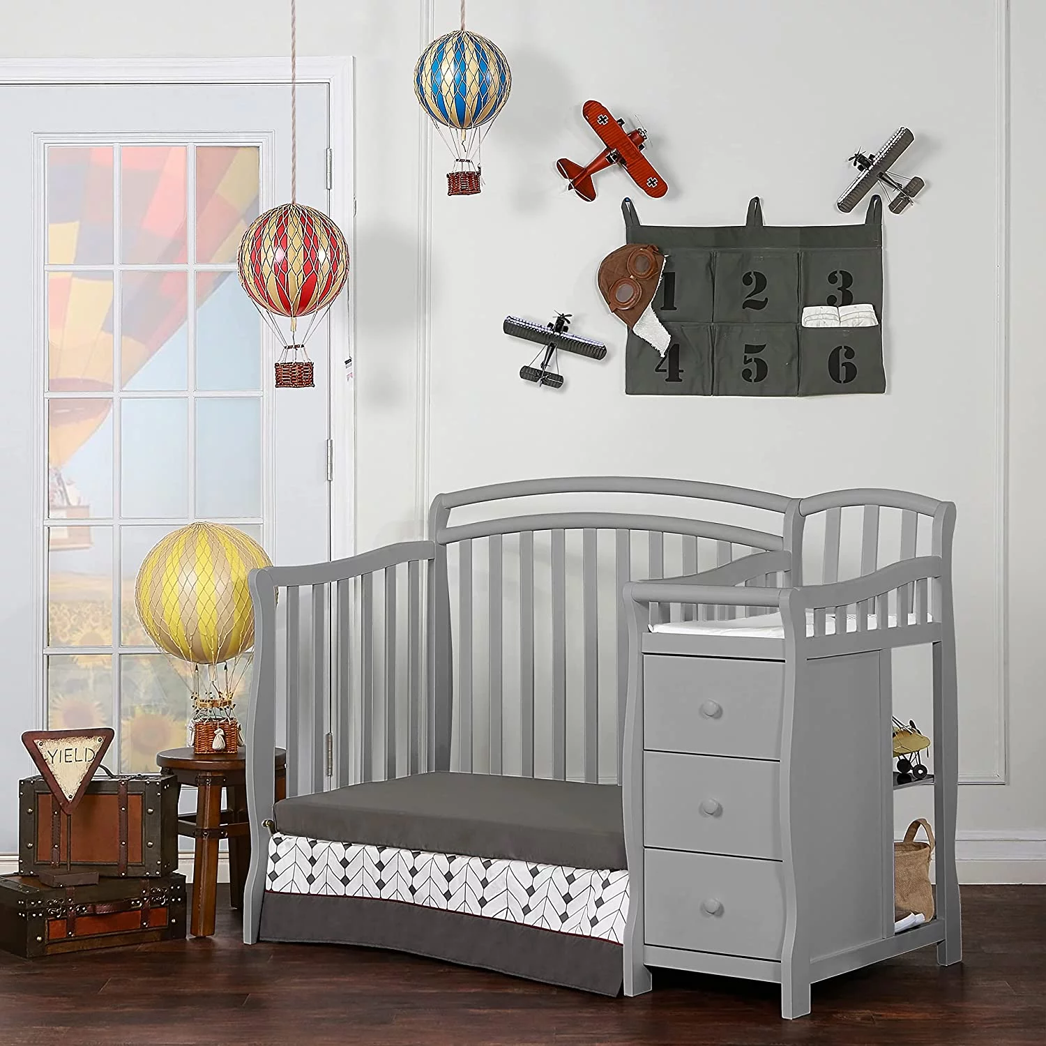 Casco 3-in-1 Mini Crib and Changing Table in Pebble Grey, Convertible Crib, Made of Pinewood, Three Position Adjustable Mattress Height Settings