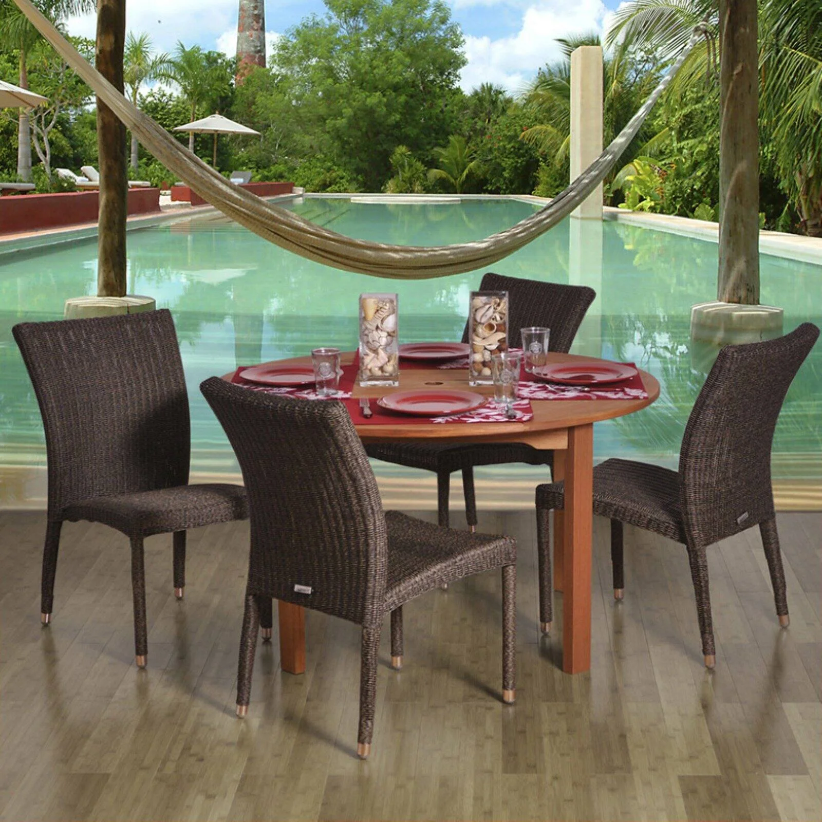 International Home Amazonia 5 Piece Wood Patio Dining Set in Brown
