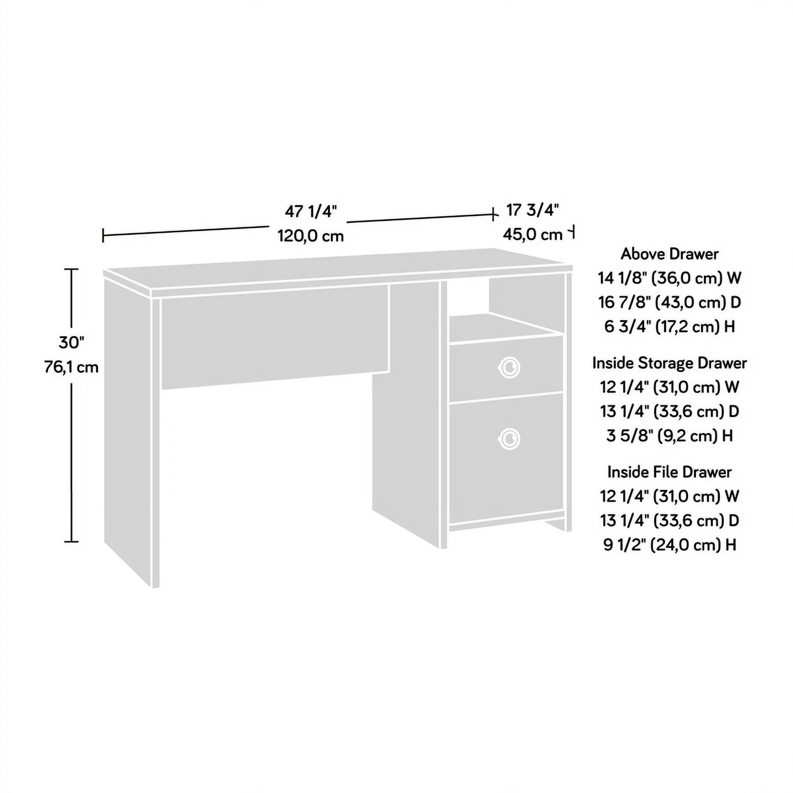 Sauder Grand Coast Engineered Wood Desk in Dove Linen/Off White Finish