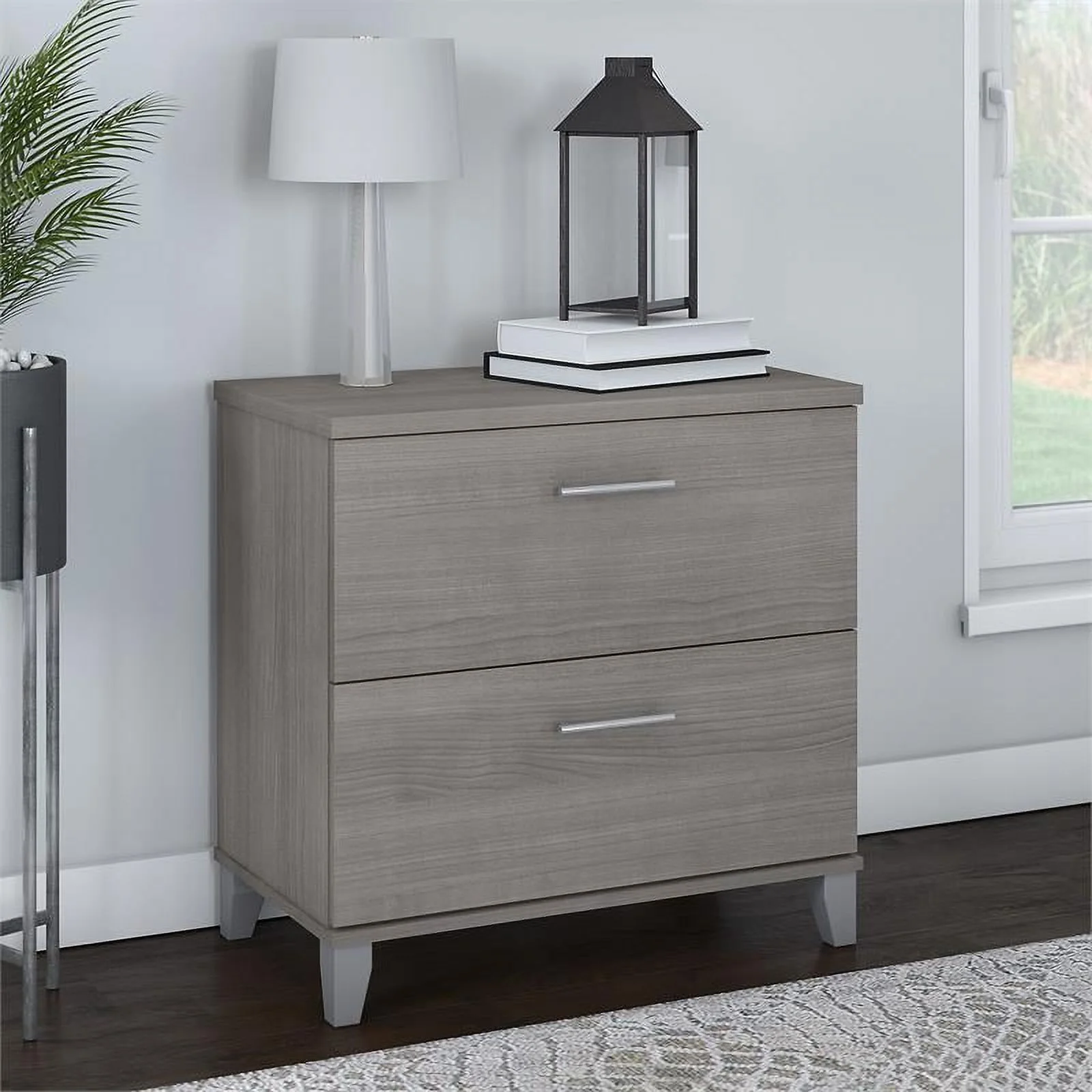 Home Square 2 Piece Wood Lateral Filing Cabinet Set in Platinum Gray