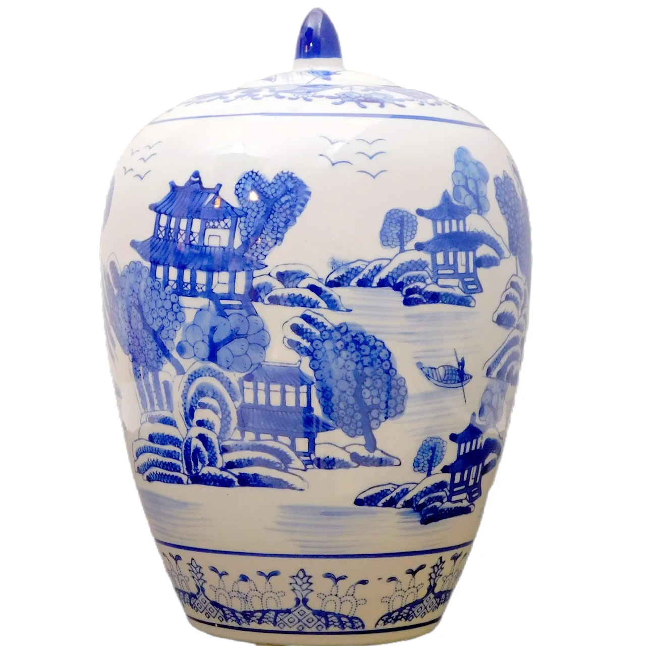 Decorative Blue and White Porcelain Jar with Landscape Painting 11