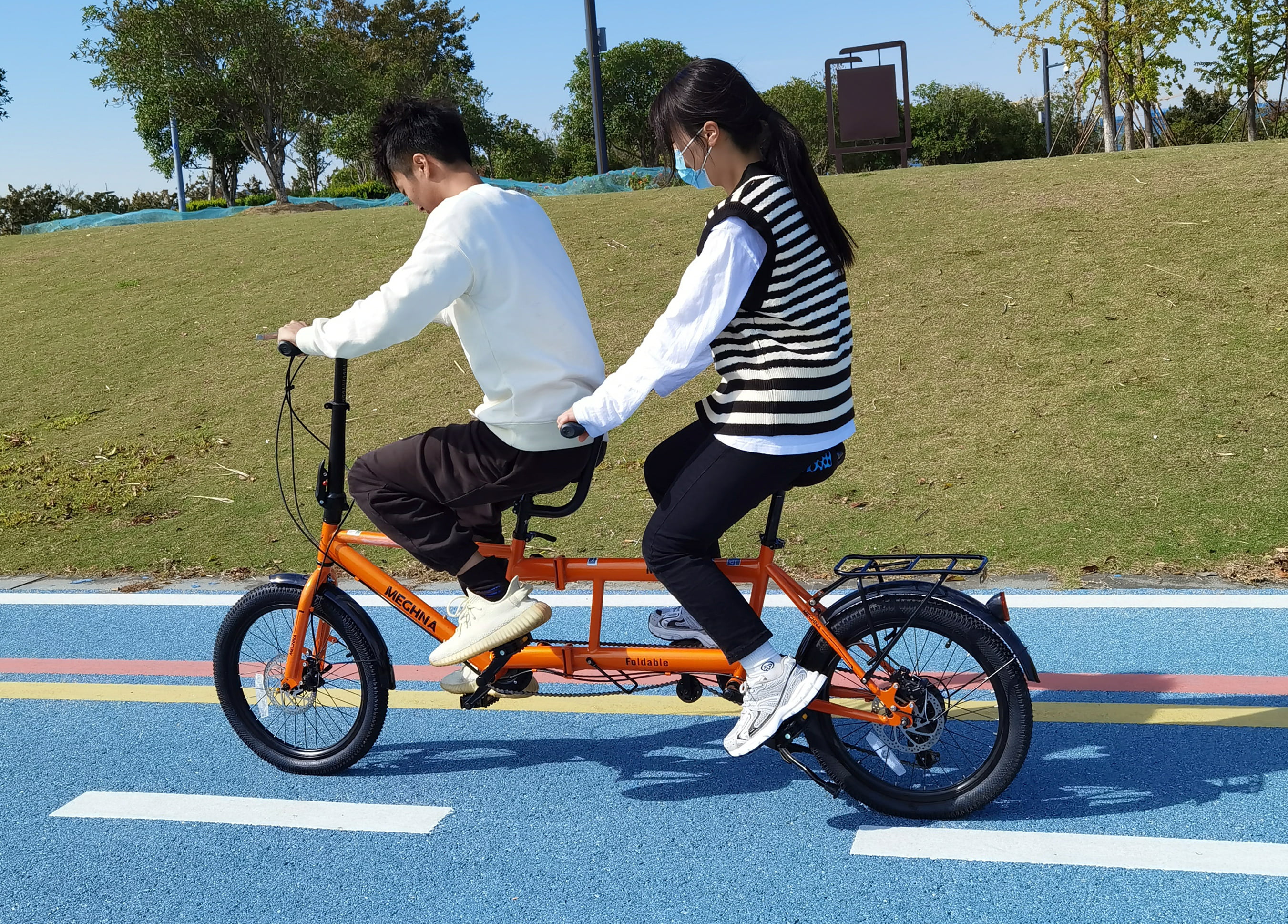 FOMAS Tandem Bike 20 Inches Wheels 2-Seater Shimano 7speed Folding Tandem Adult Beach Cruiser