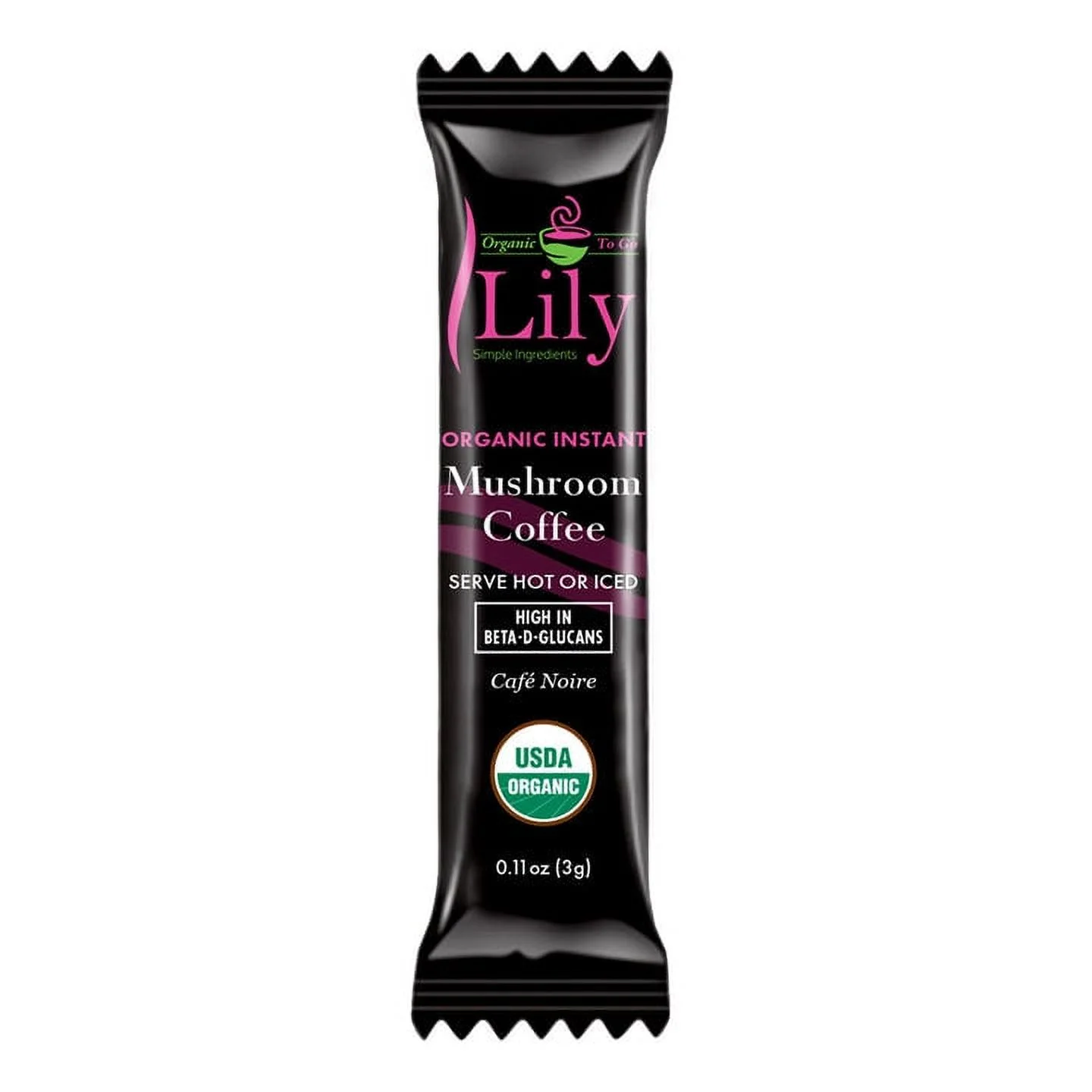 Lily USDA Organic Mushroom Coffee, 15 Singles, Instant Coffee Packets with Red Reishi Mushroom and Instant Premium Medium Roast Arabica, High in Beta Glucans, Supports Immunity and Stress Relief