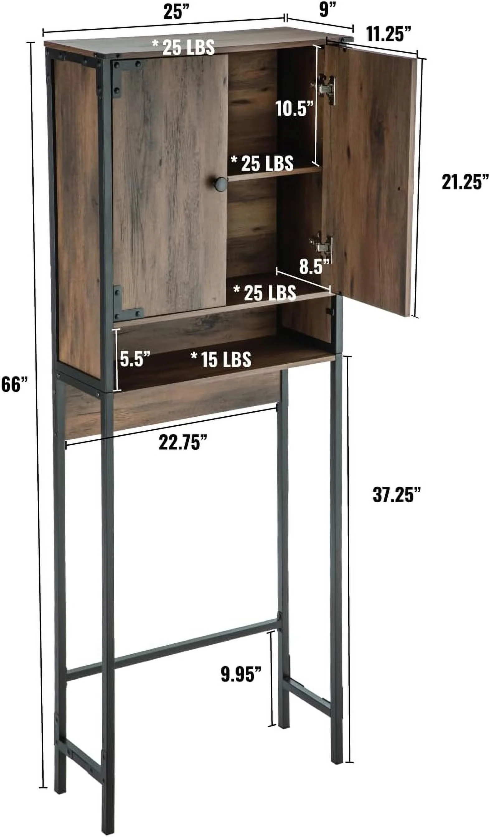 YANPO Over The Toilet Bathroom Organizer for Storage, Industrial Themed with a Steel Frame and Adjustable Shelf