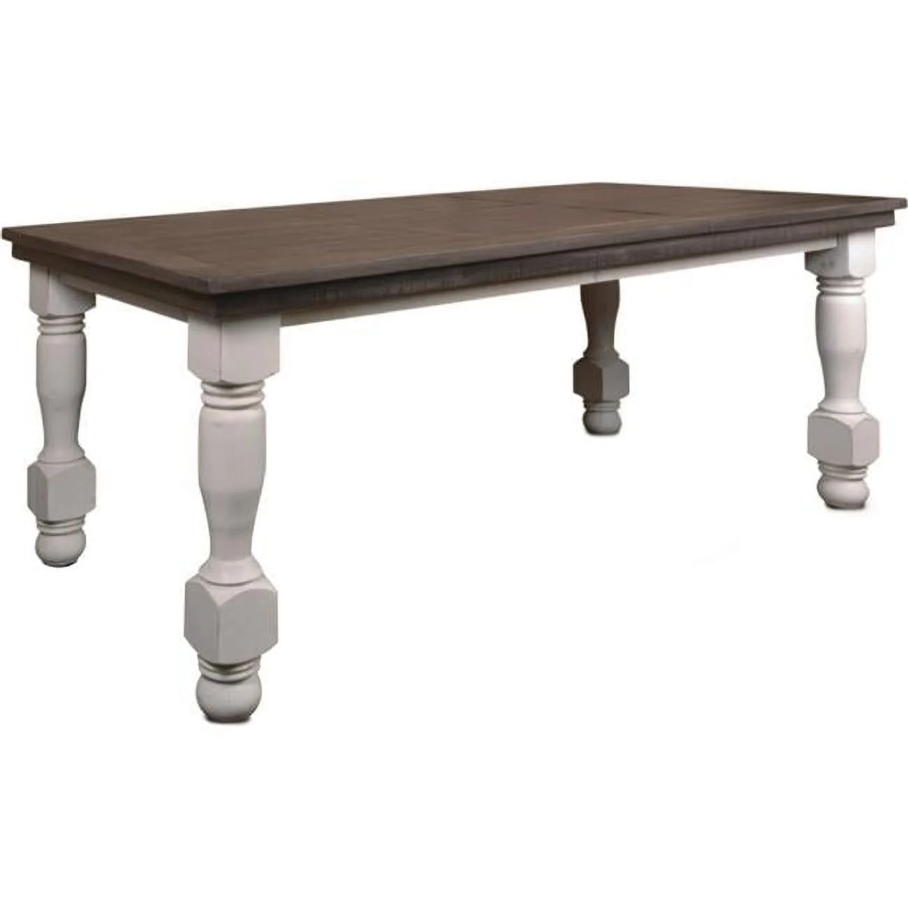 78 in. Rustic French Rectangular Dining Table, Distressed White & Brown Solid Wood