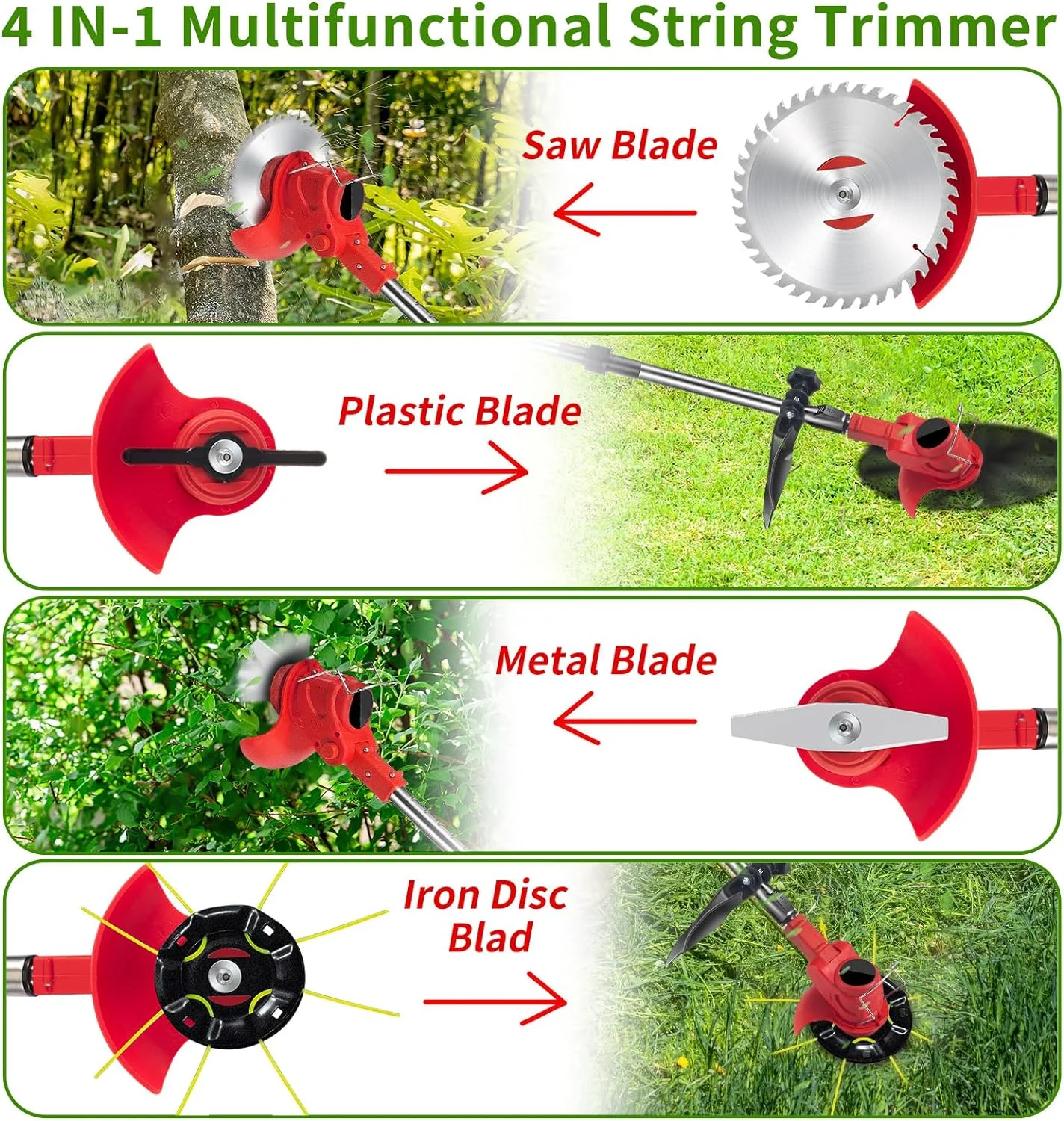 Wacker Battery Powered 21V Electric Eater Edger Lawn Tool Cordless String Trimmer With 4 Types Blades And Adjustable Handle Brush Cutter For Yard And Garden