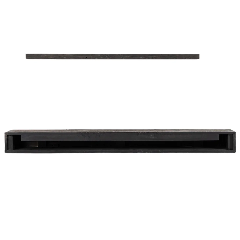 Modern Ember Modern Rustic 48 Inch Wood Mantel Shelf in Charcoal Black Stowe, Sand Groove Pattern