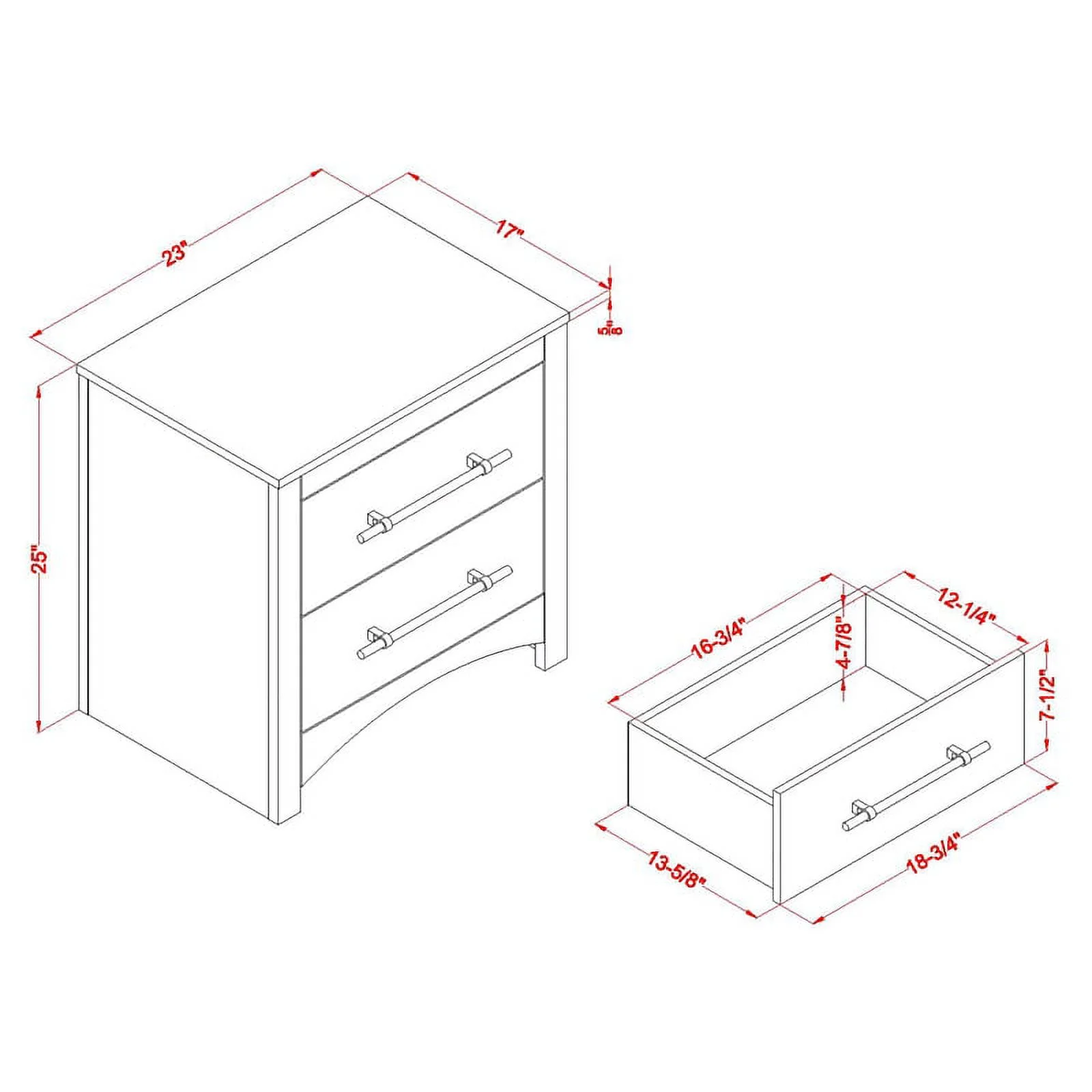 Home Square 3-Piece Set with 2 Nightstands and 5-Drawer Chest in Walnut
