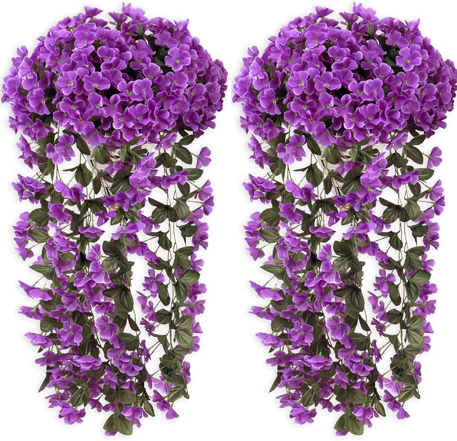 2/4 Pack Artificial Hanging Flowers Fake Hanging Plants Violet Flowers Vine Garland for Spring Summer Home Indoor Outdoor Garden Patio Yard Room Porch Wedding Décor