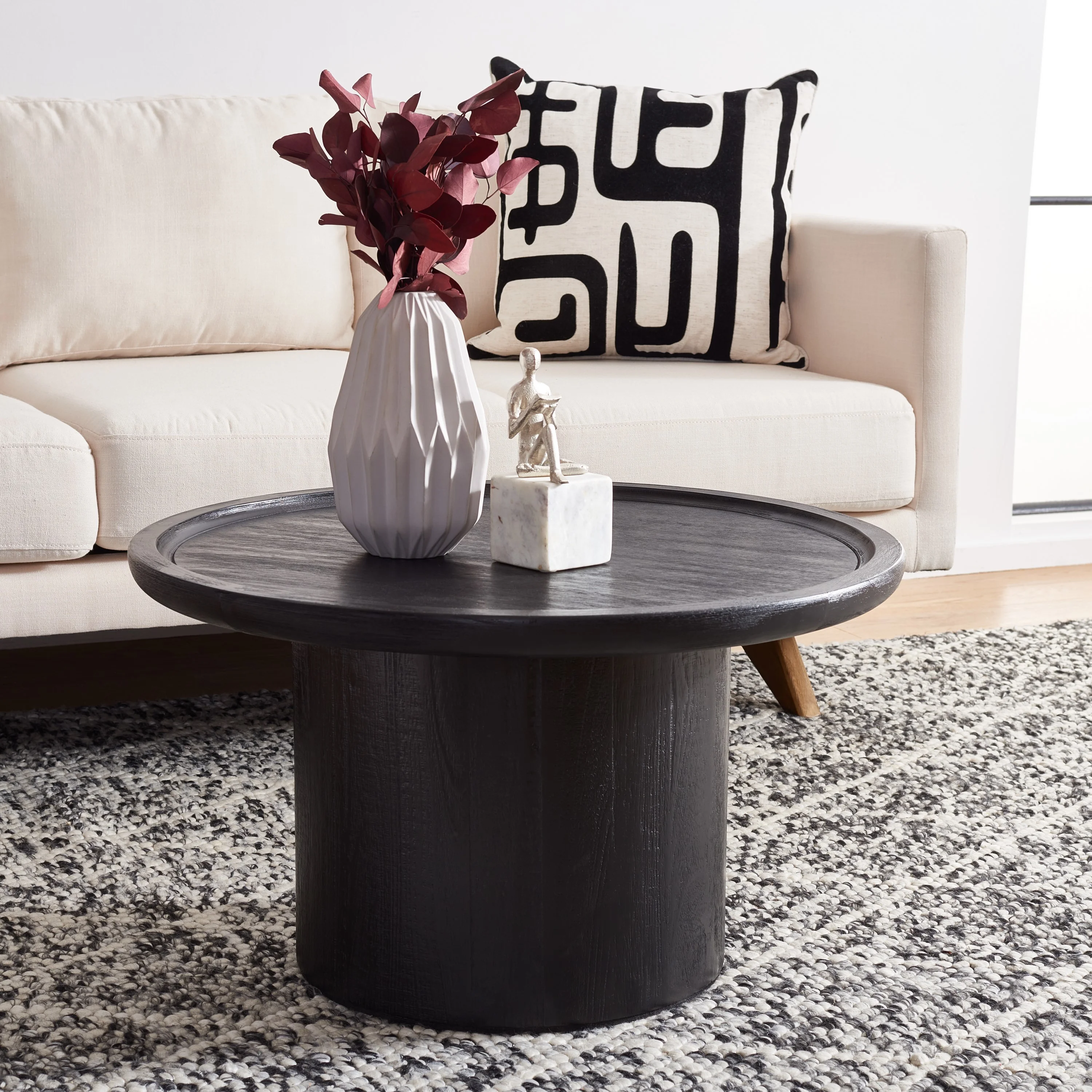 SAFAVIEH Devin Modern Black Grain Round Wood Coffee Table (28 in. W x 28 in. D x 16 in. H)