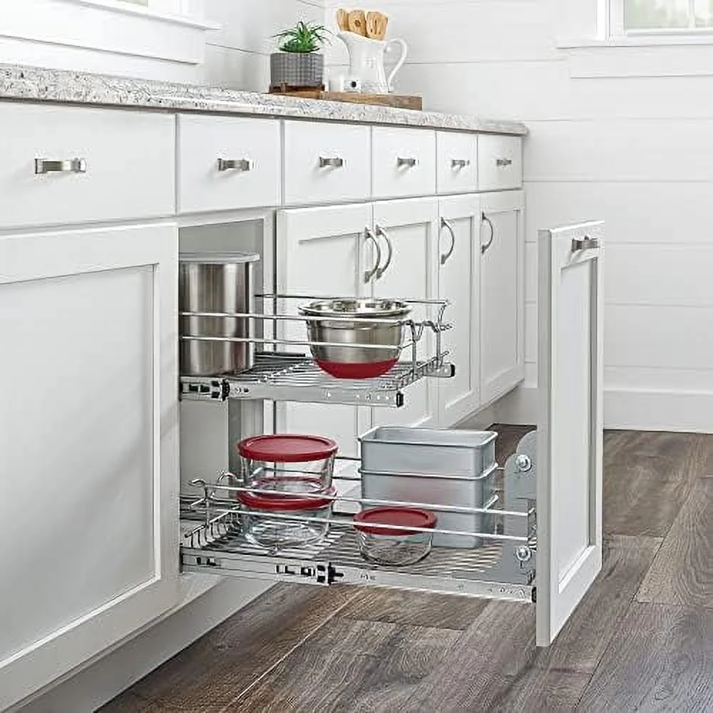 STVBCN 2-Tier Kitchen Cabinet Pull Out  and Drawer Organizer Slide Out Pantry  Basket in Multiple Sizes  12 x 18 In  5WB2-1218CR-1