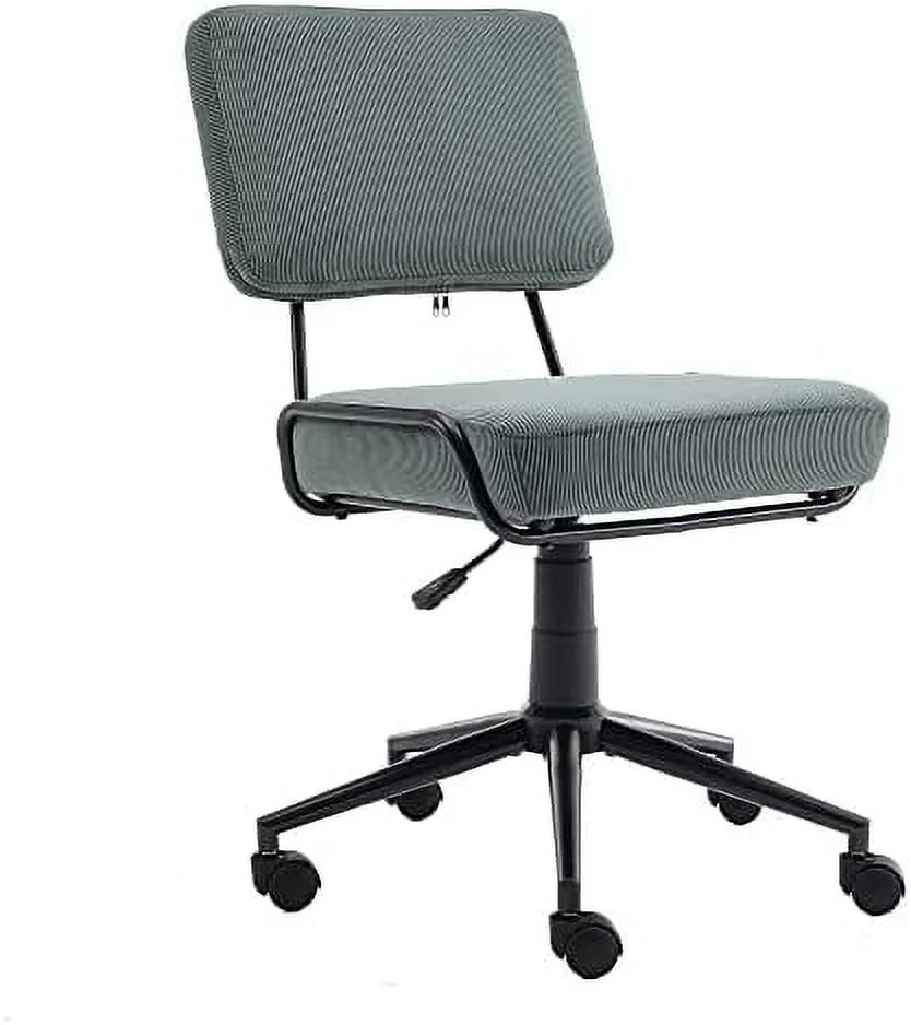 TJCGDTY Corduroy Low Back Desk Chair Task Chair Home Office Chair Adjustable Height Armless Swivel Rolling Chair with Wheels for Adults Teens Bedroom Study Room Green