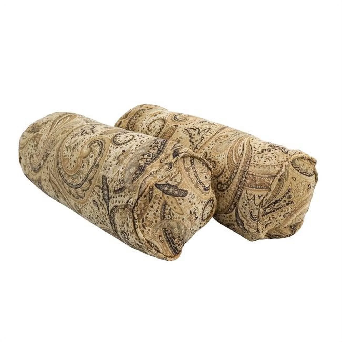 20 x 8 in. Double-Corded Patterned Jacquard Chenille Bolster Pillows with Inserts, Tan Paisley - Set of 2