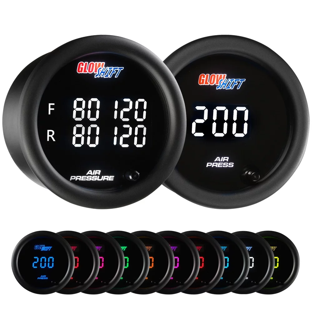 GlowShift 10 Color Digital Quad & Single Display Air Pressure Gauge Bundle