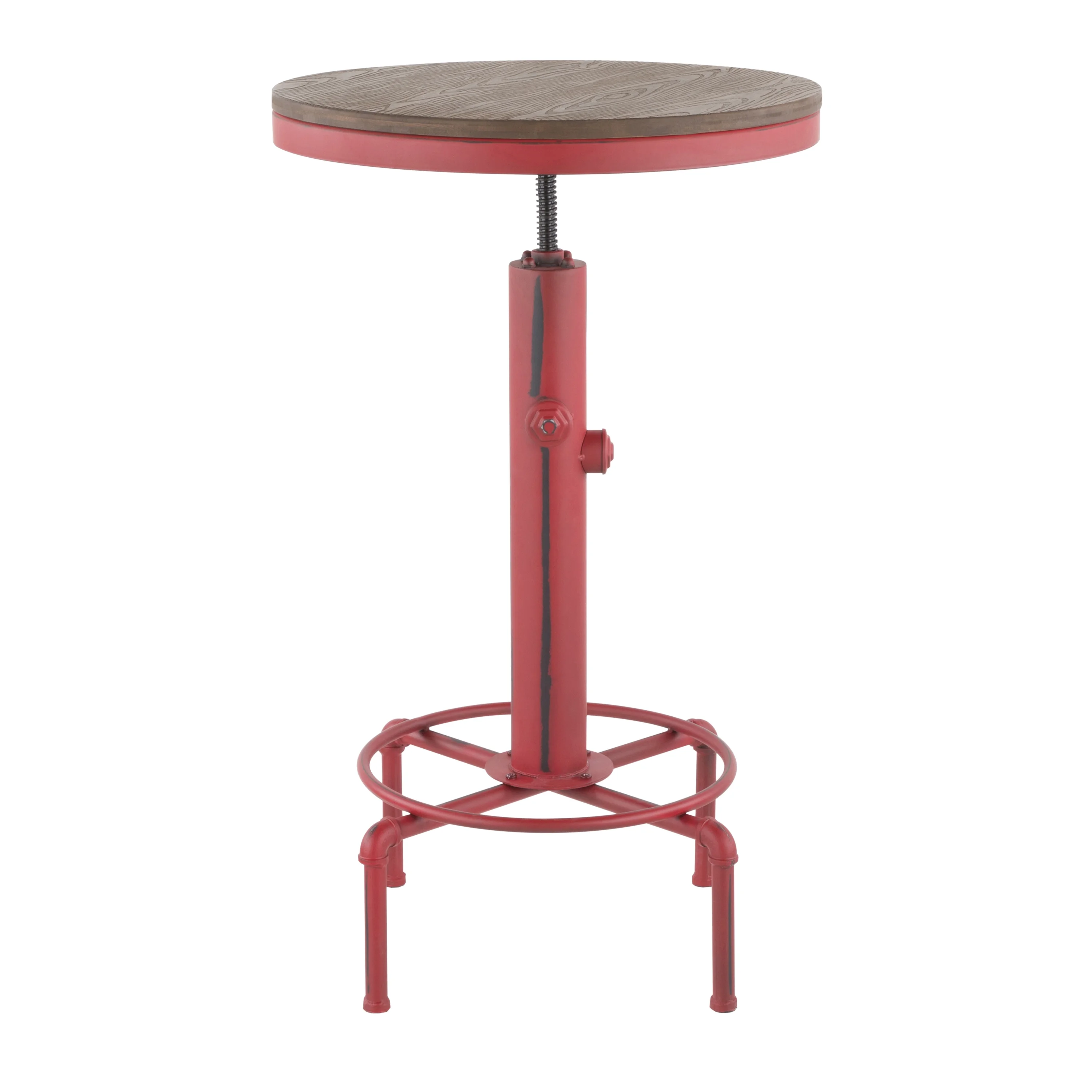 DeeHome Hydra Industrial Bar Table in Vintage Red Metal and Brown Wood-Pressed Grain Bamboo by LumiSource
