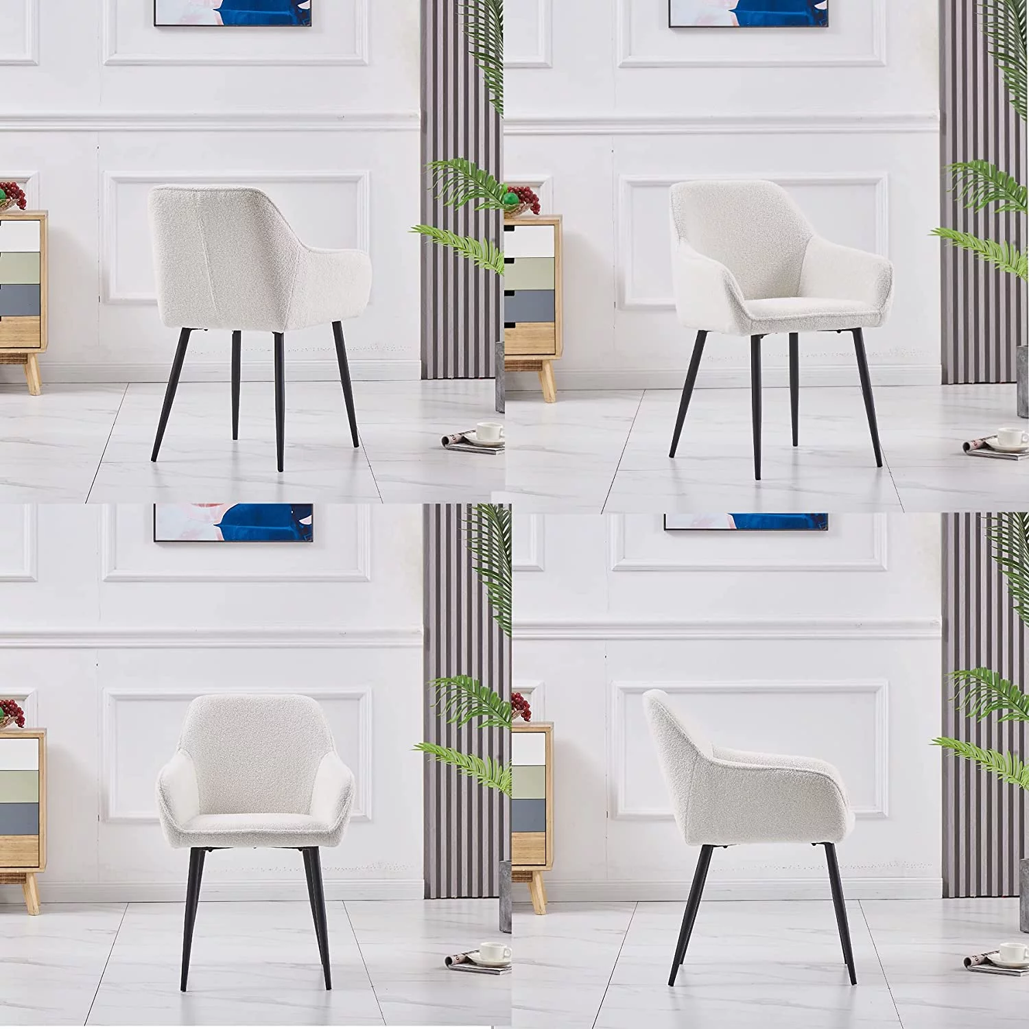 KEIVVAKN Teddy Fleece Dining Chairs Dining Room Set of 2 Armchair Upholstered Seat White