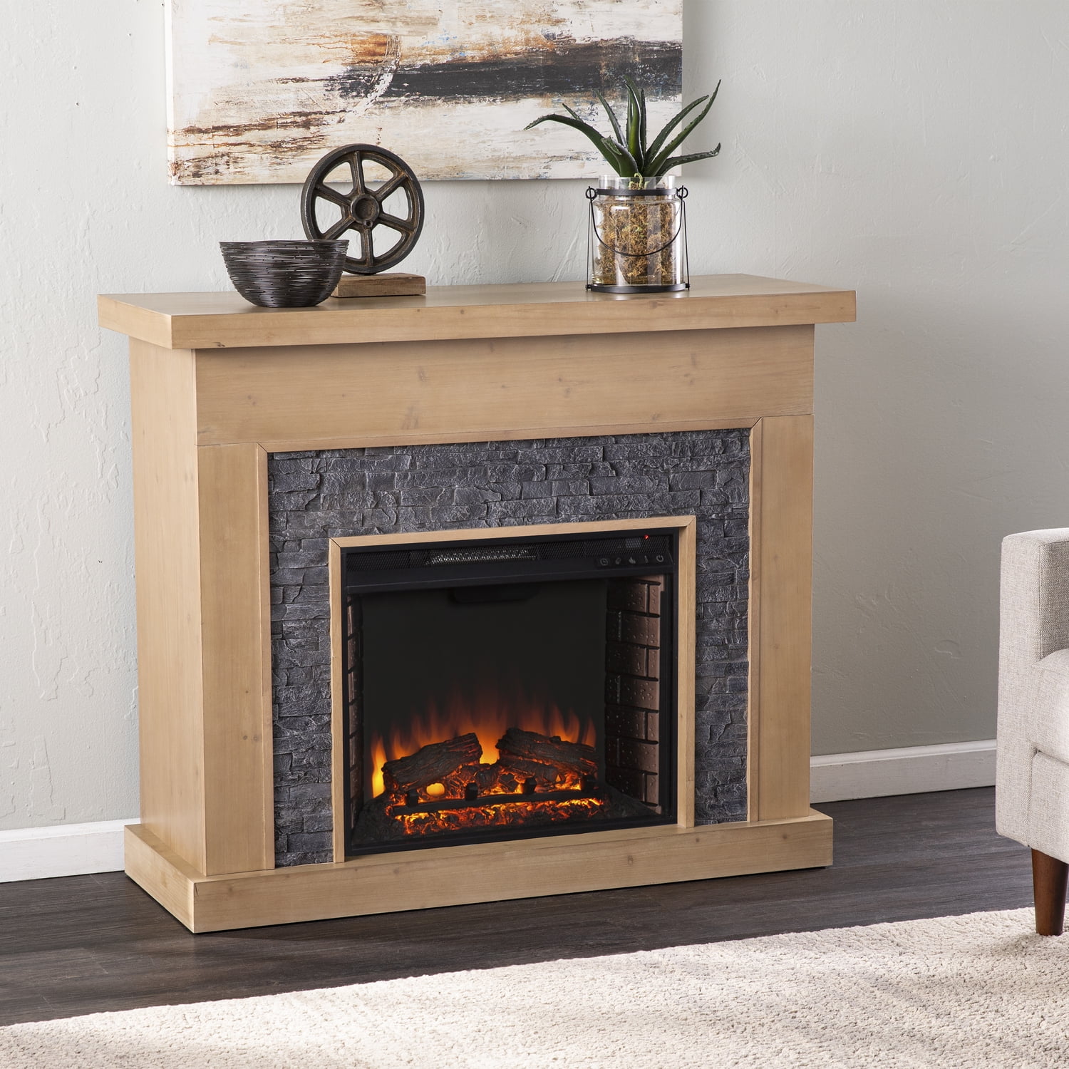 SEI Furniture Standlon Faux Stone/Engineered Wood Electric Fireplace in Natural