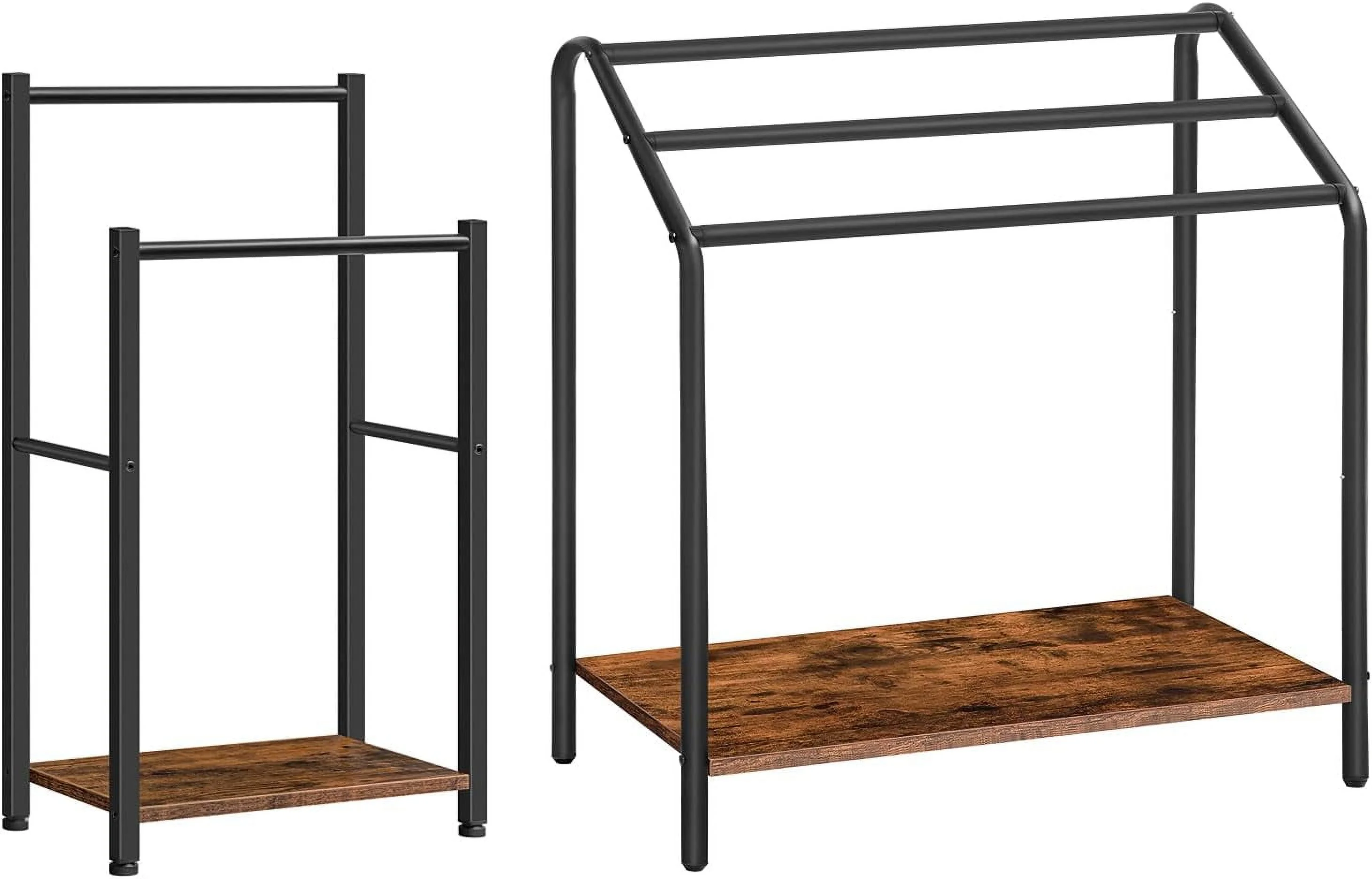 Freestanding Towel-Rack, Blanket Rack Stand for Living Room, Blanket Ladder Holder with Shelf, Quilt Rack, Industrial Drying and Display Rack, Bathroom, Rustic Brown and Black BF02-80LB01