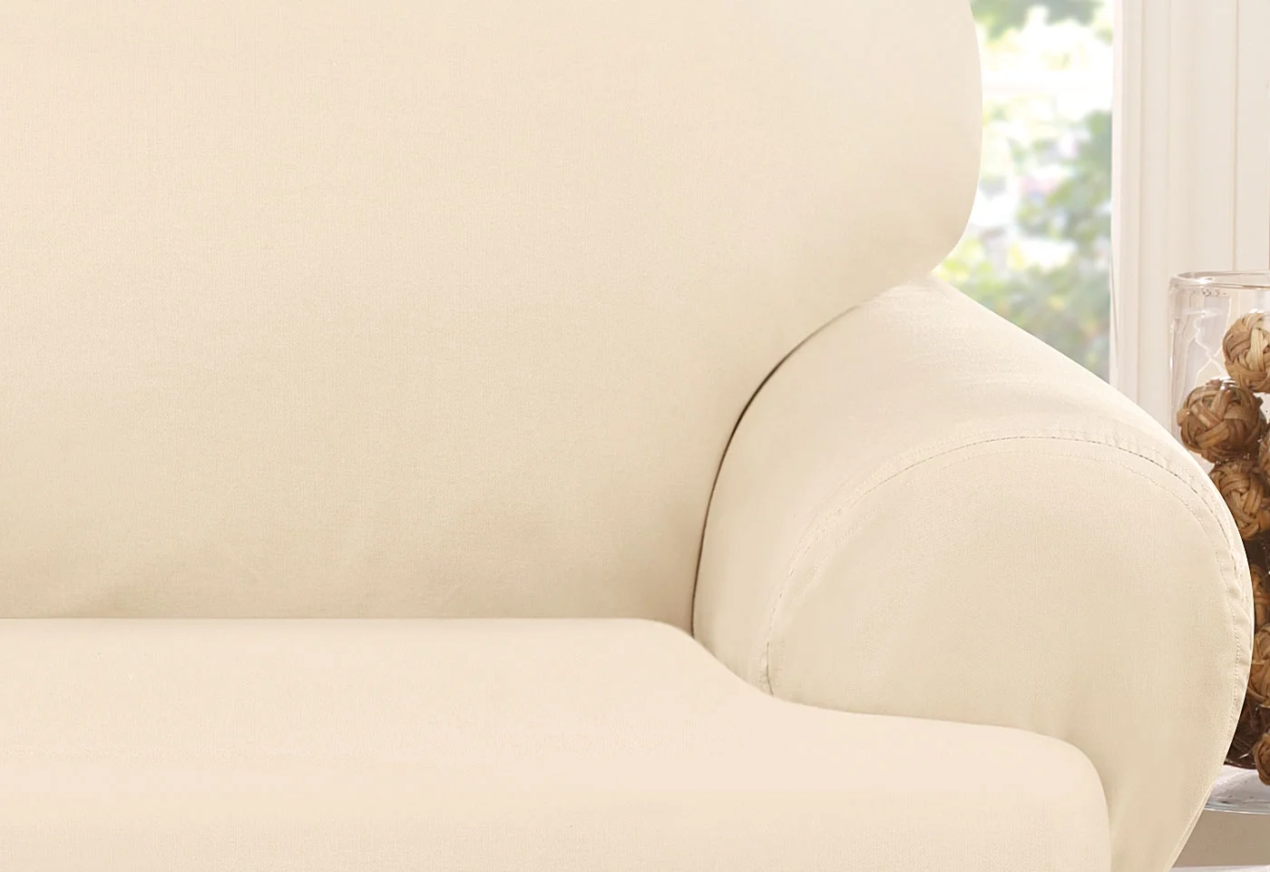 SureFit  Duck 1 Piece T Cushion Sofa Slipcover Natural