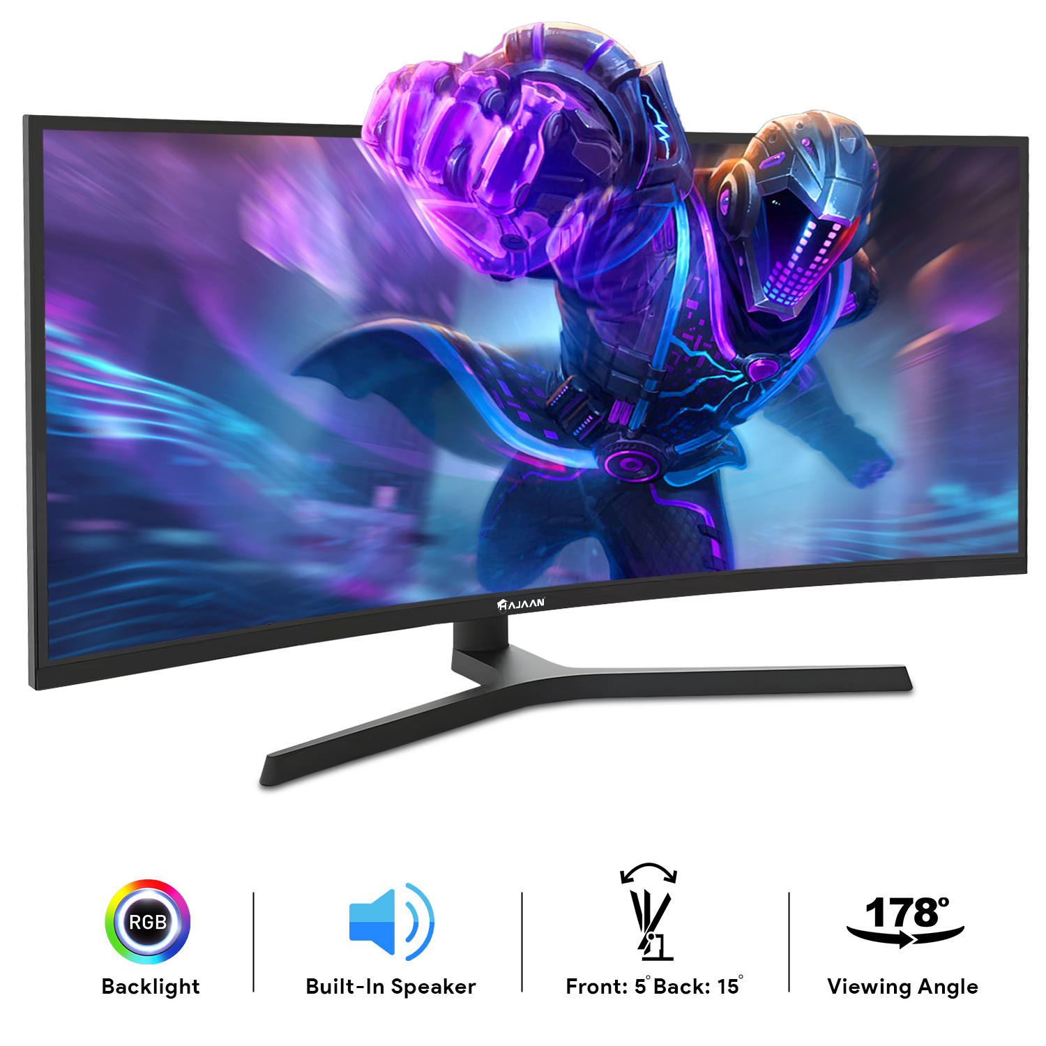 HAJAAN 34” Inch UWQHD 165Hz RGB Curved Gaming Monitor Ultrawide 21:9 3440x1440p VA Display, Built-in Speakers Tilt Adjustment Wall Mountable 2X DP, 2X HDMI - (X3423C)