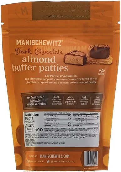 Manischewitz Mehadrin Dark Chocolate Real Almond Butter Patties 5oz, Gift Box, Heavenly Rich Chocolate wrapped around Smooth Creamy Almond Butter, Kosher for Passover, Dairy Free, Gluten Free