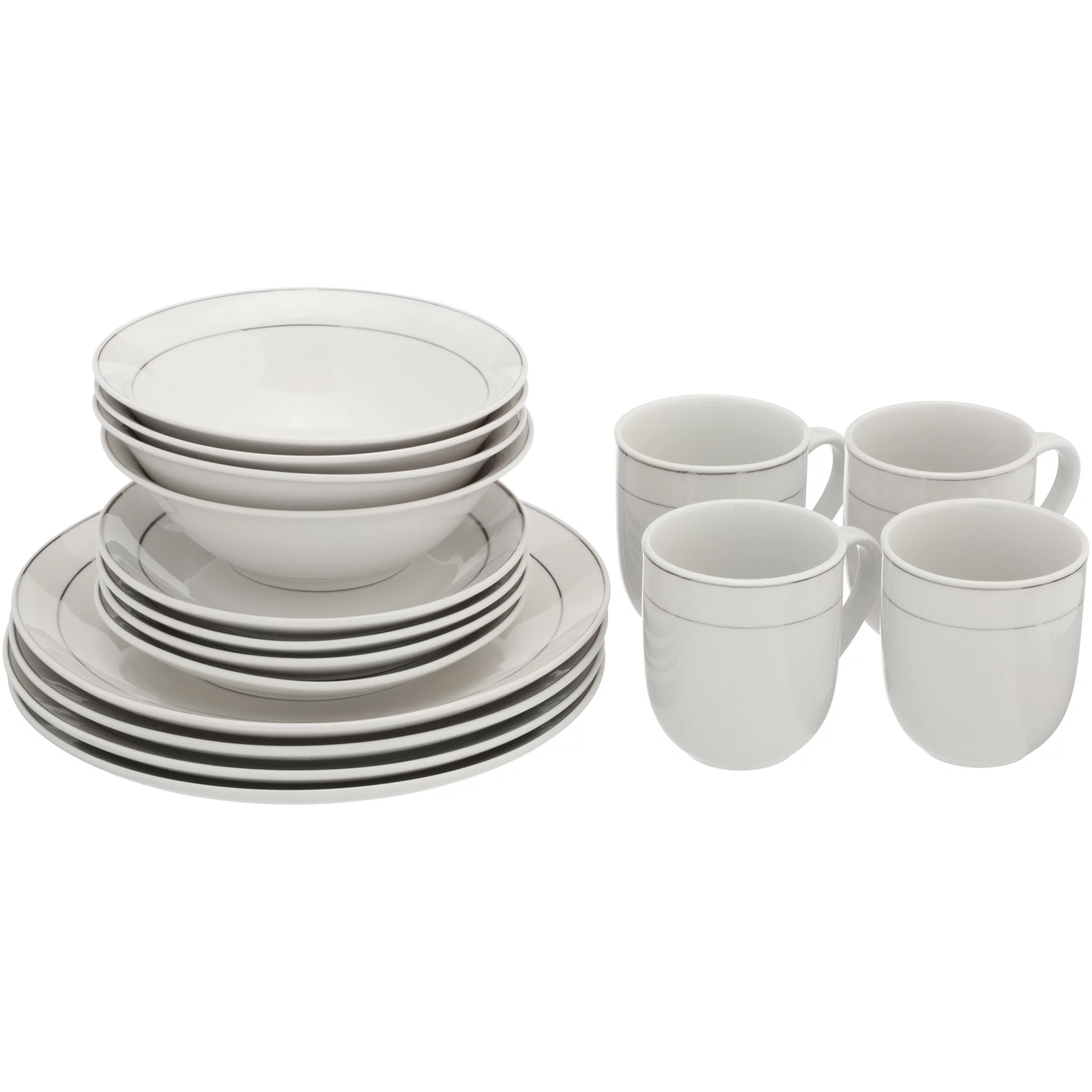 Gibson Home Platinum Moon 16 Piece Dinnerware Set, Sliver